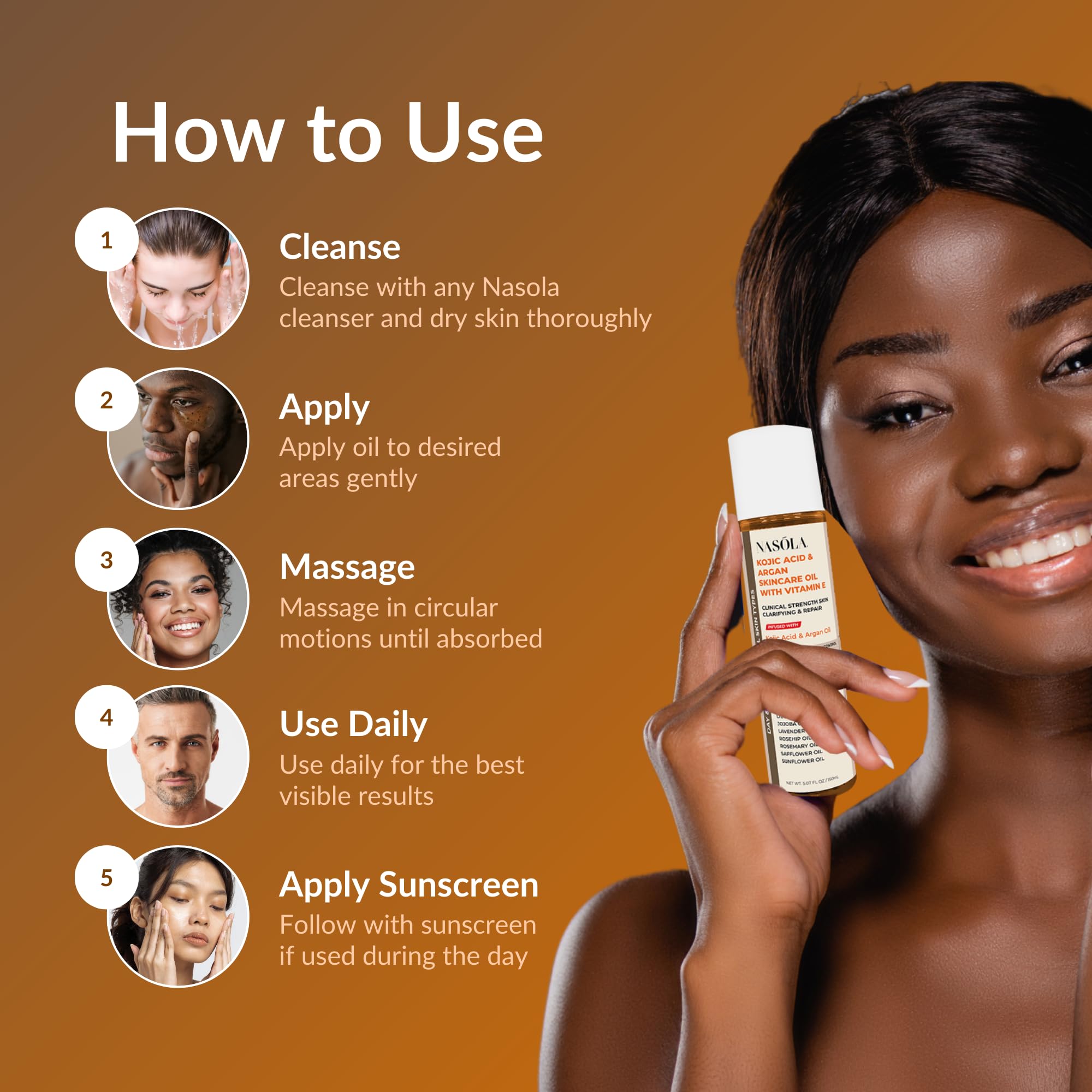 Nasola Kojic Acid Argan Skincare Bio Pure Oil with Vitamin E Face & Body Moisturizer Serum for Scars & Stretch Marks