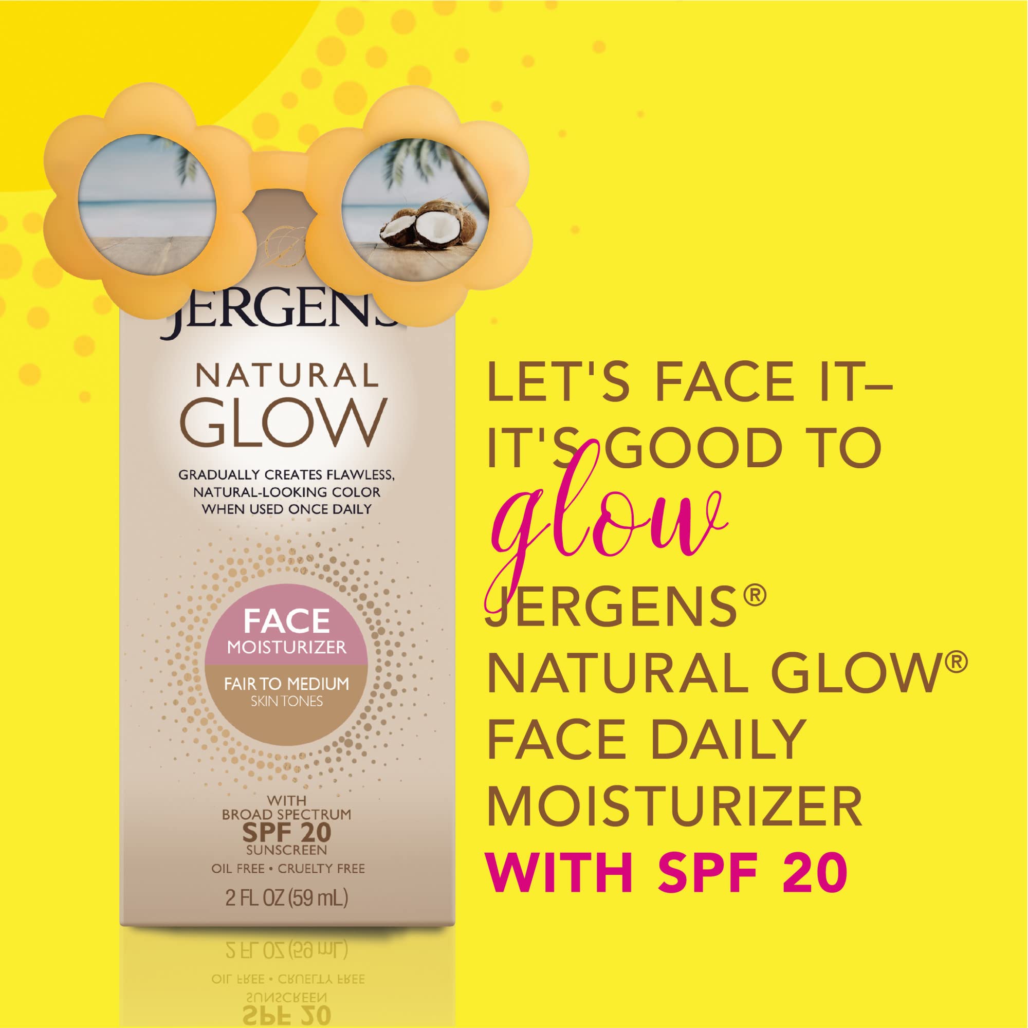 Jergens Natural Glow Daily Facial Moisturizer, Fair to Med 2 fl oz (59 ml)