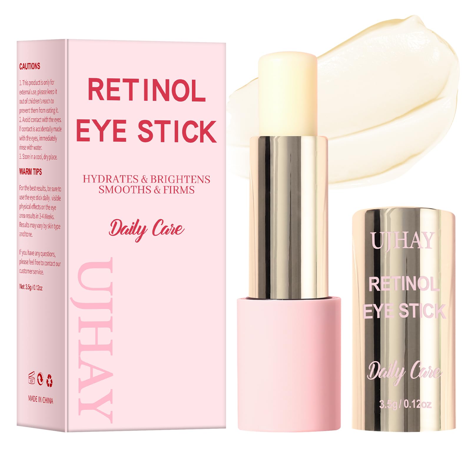 UJhay Retinol Eye Stick, Anti-Aging Eye Cream for Wrinkles, Dark Circles, Puffiness & Bags Under Eyes, All-in-one Multi Eye Balm with Caffeine, Vitamin C, Hydrating & Firming Skin