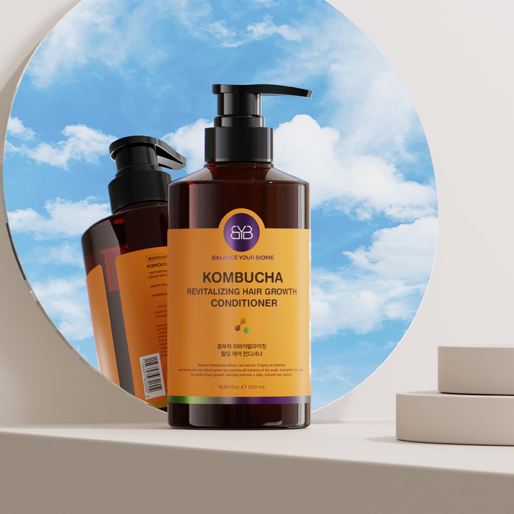 BALANCE YOUR BIOME Kombucha Revitalizing Hair Growth Conditioner, K-beauty, Balances Scalp pH, Kombucha Extract, Green Tea,Rice Extract, 9 Vitamins Hair Loss treatment, 16.9 fl.oz. 500ml, No silicone