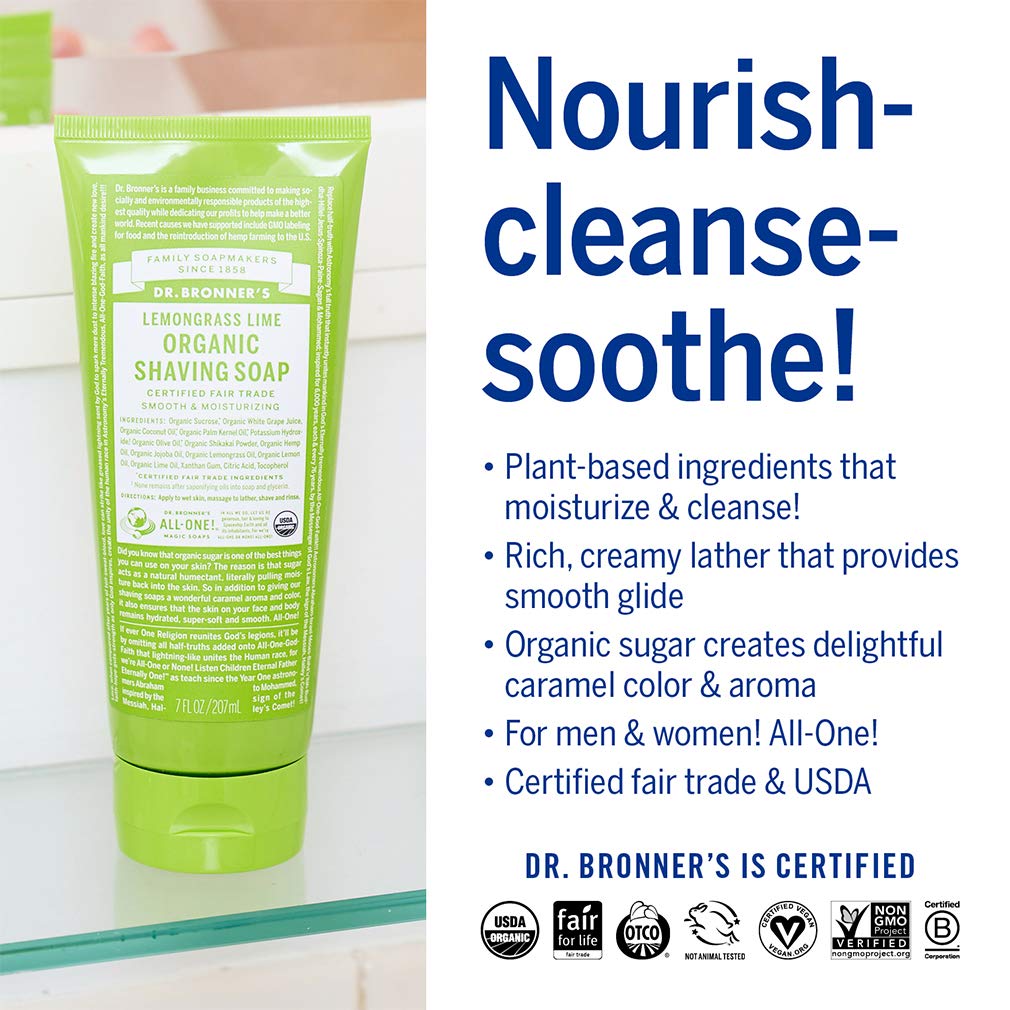 Dr. Bronner's Shaving Gel, Lemongrass Lime - 7 oz