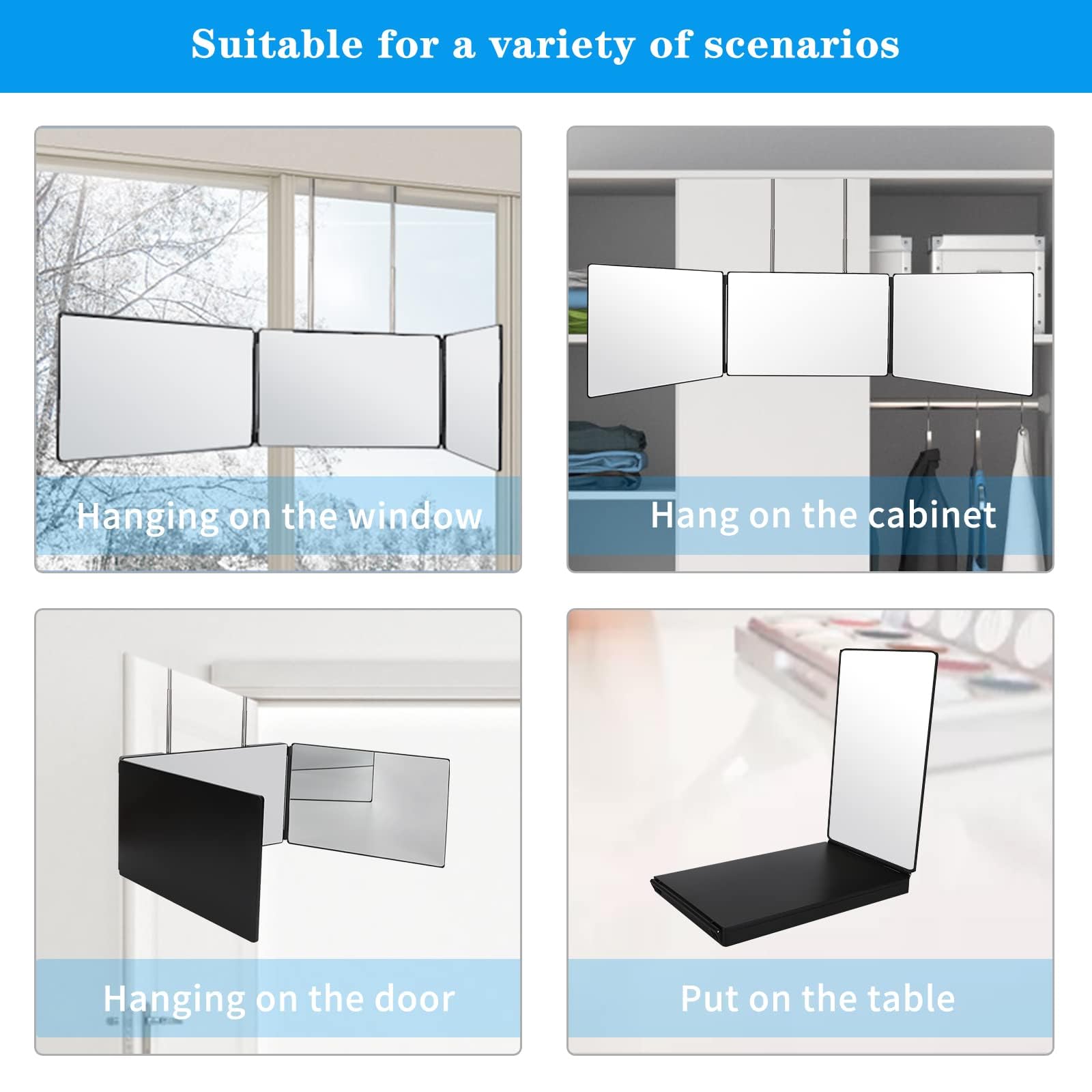 JANMPASK 3 Way Mirror for Self Hair Cutting Tools with Height Adjustable Mirror 360 Trifold for Makeup to See Back of Head (Black)