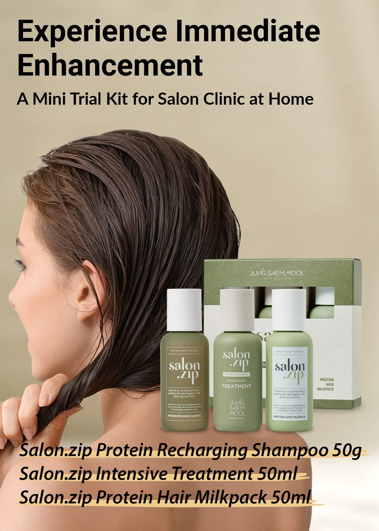 [JUNGSAEMMOOL OFFICIAL] Salon.ZIP Home Clinic Mini Trial Kit 3ea (Recharging Shampoo 50g+Hair Milk Pack 50ml+Intensive Treatment 50ml) | Shampoo Travel kit