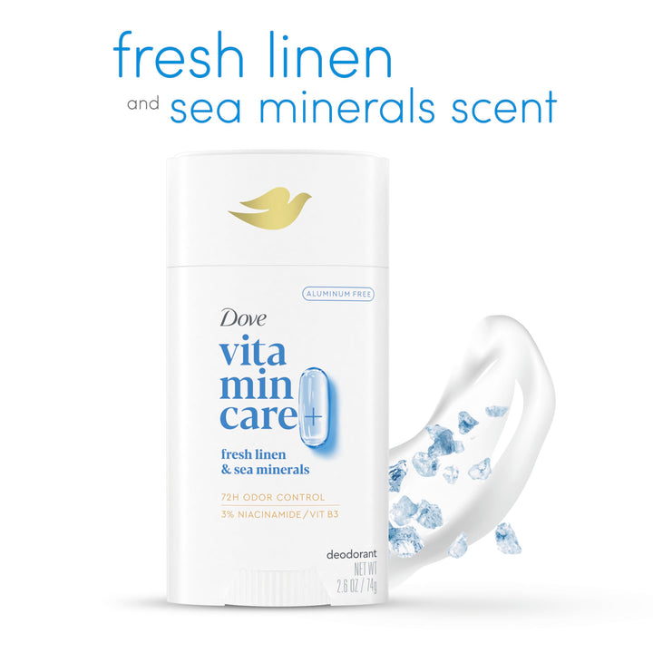 Dove VitaminCare+ Deodorant Stick Fresh Linen & Sea Mineral Aluminum Free 2.6 oz
