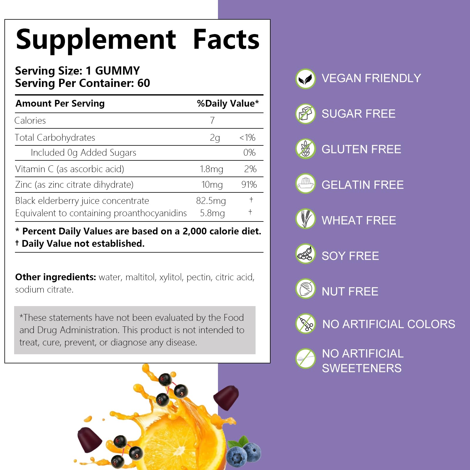 AFXMATE Sambucus Elderberry Gummies, Black Elderberry Gummy with Zinc and Vitamin C for Adults, Sugar Free Kids Multivitamin Gummies Immune Support* Supplement (2 Pack)