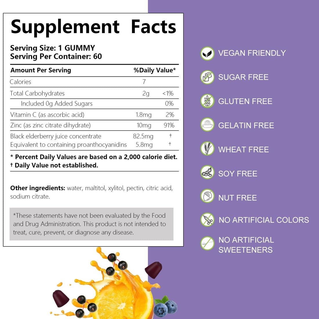 AFXMATE Sambucus Elderberry Gummies, Black Elderberry Gummy with Zinc and Vitamin C for Adults, Sugar Free Kids Multivitamin Gummies Immune Support* Supplement (2 Pack)