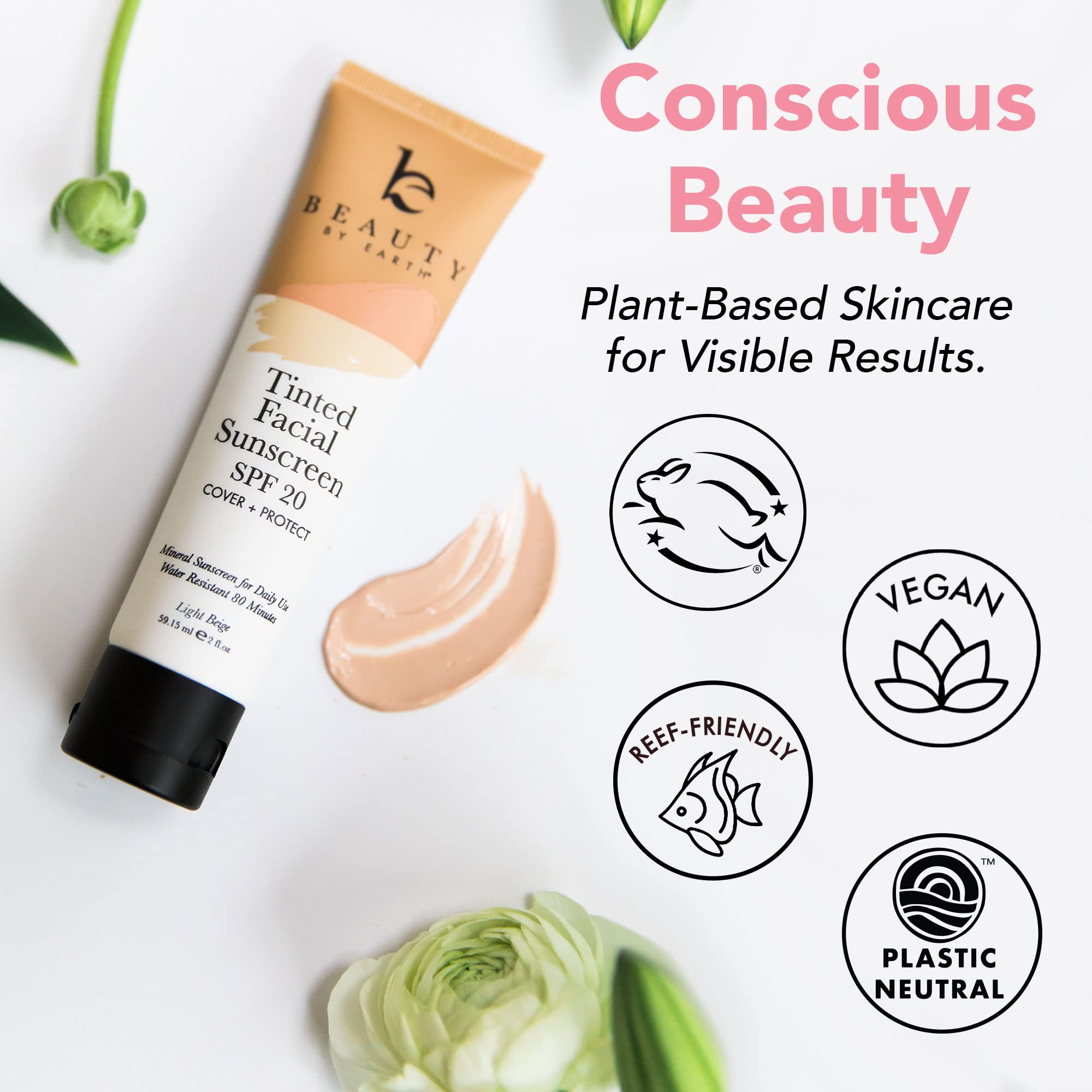 Tinted Facial Sunscreen - DD Cream For Face SPF 20, Sweat and Water Resistant Broad Spectrum UVA & UVB Protection, Mineral Foundation for Skin Tone Correction and Sun Protection, Light Beige 2oz