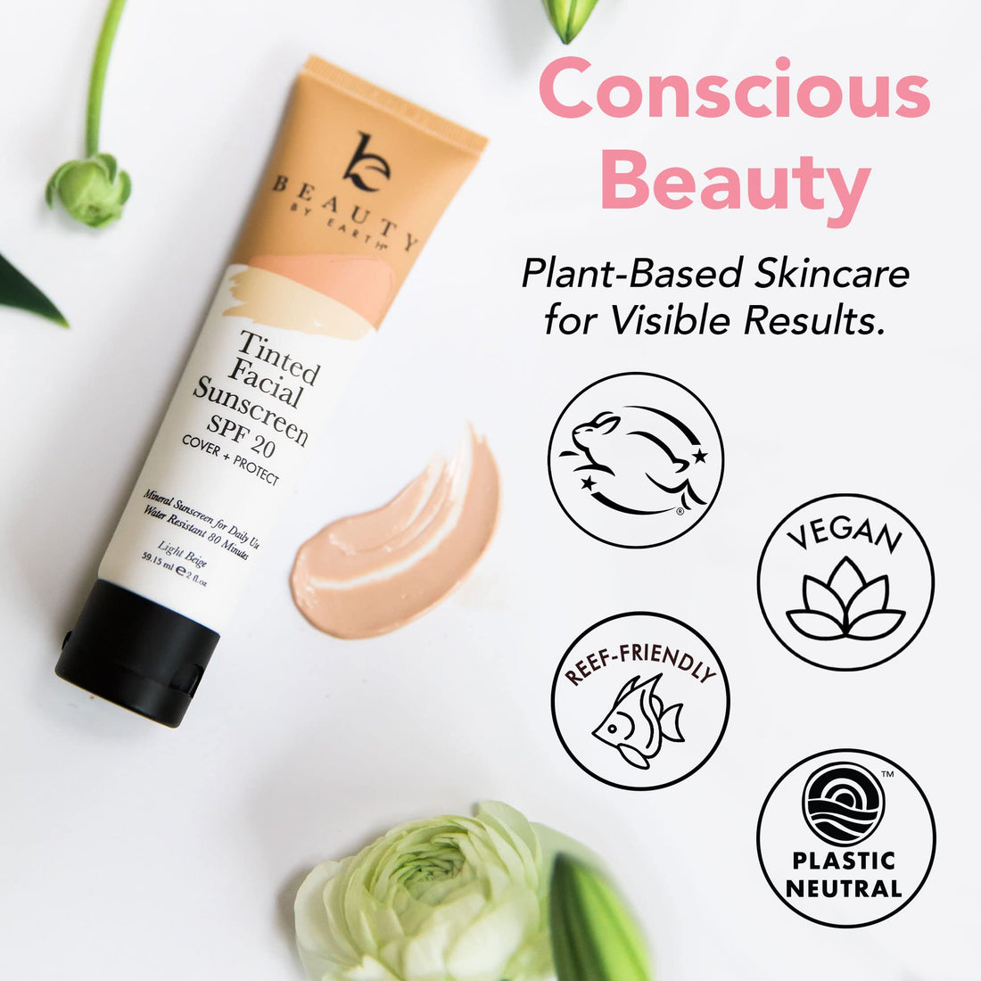 Tinted Facial Sunscreen - DD Cream For Face SPF 20, Sweat and Water Resistant Broad Spectrum UVA & UVB Protection, Mineral Foundation for Skin Tone Correction and Sun Protection, Light Beige 2oz