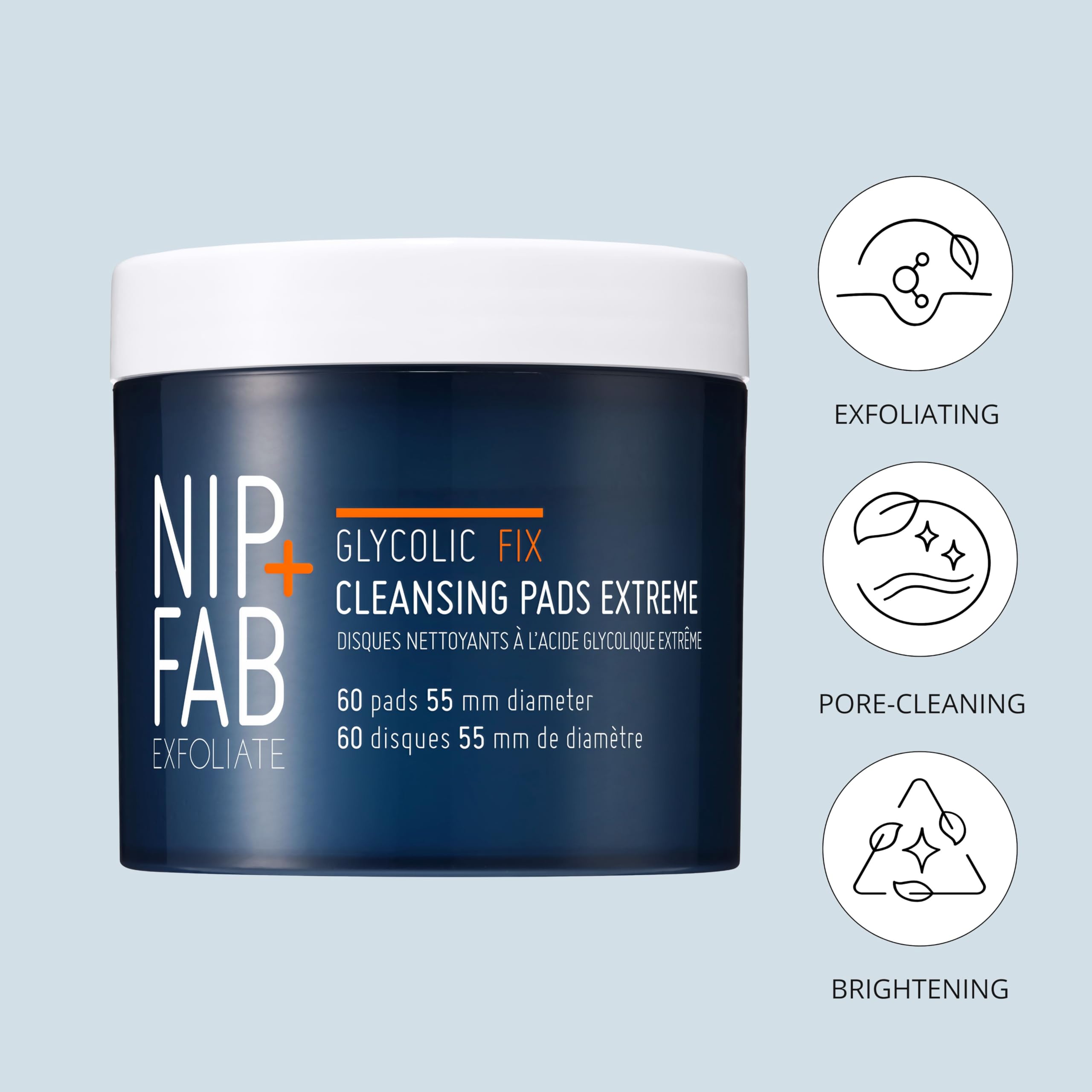 Nip + Fab Glycolic Acid Night Face Pads with Salicylic and Hyaluronic Acid, Exfoliating Resurfacing AHA Facial Pad for Exfoliation Even Skin Tone Blemish Control Pigmentation, 60 Pads, 2.7 Ounce