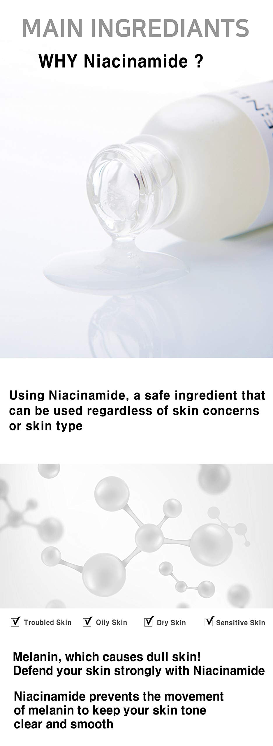 Korean Skin Care Serum Vitamin B, C Serum for Face - Niacinamide 10% Zinc 1% - K Beauty Hydrating Facial Serum - 1fl.oz.(30ml)