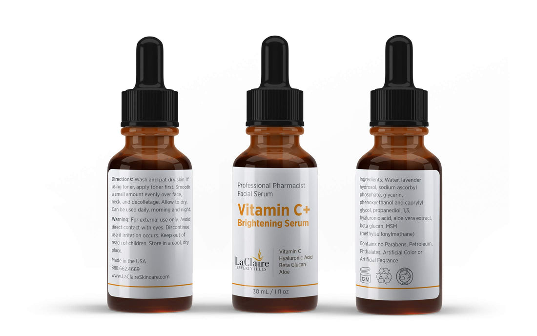 LaClaire Vitamin C+ brightening serum for face, with Hyaluronic acid, Made in the USA