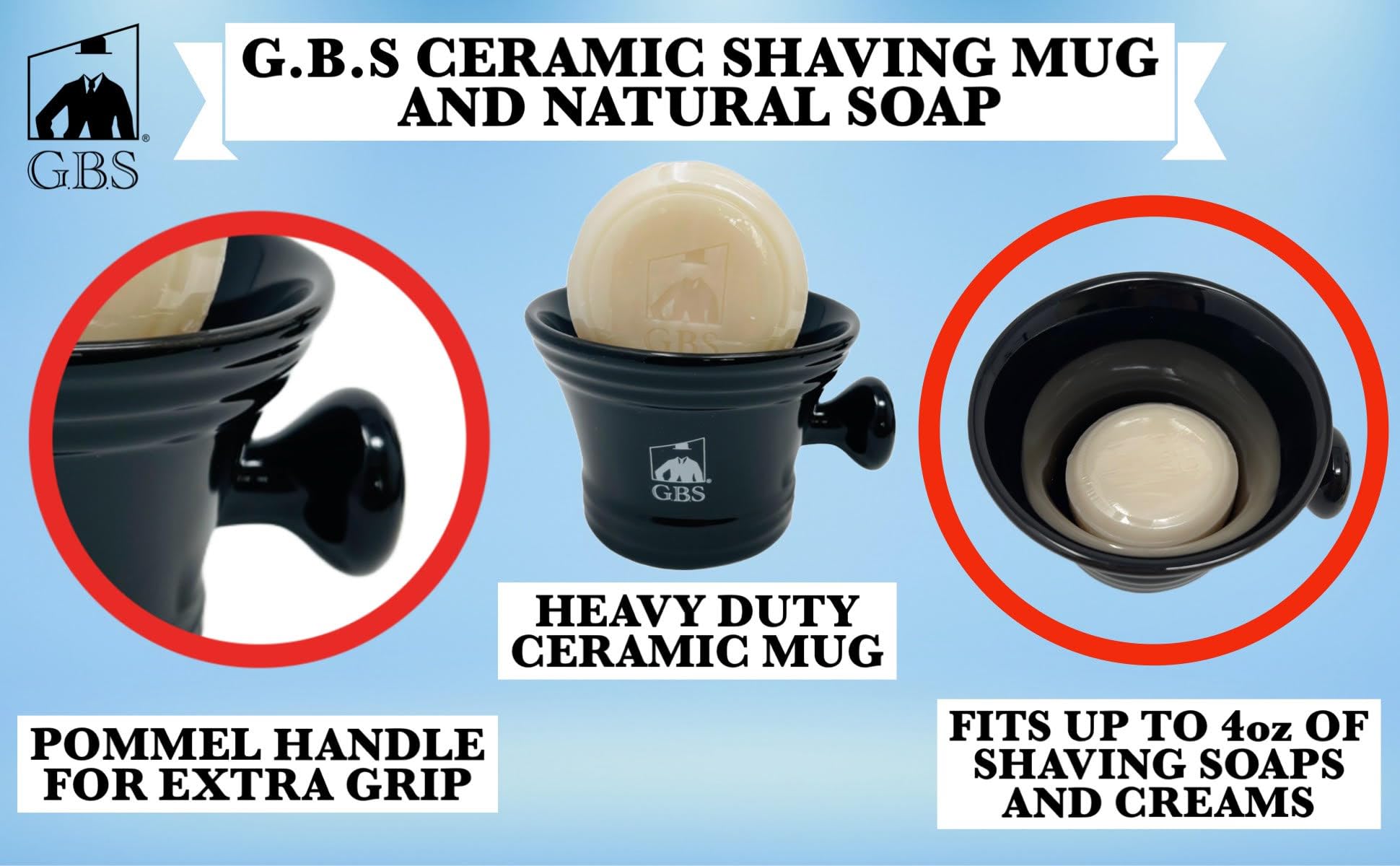 Men's Shaving Set - Premium Black Edition with Faux Horn Shave Ready Straight Razor, Leather Case, Strop,Brush, Stand, Mug & Soap!