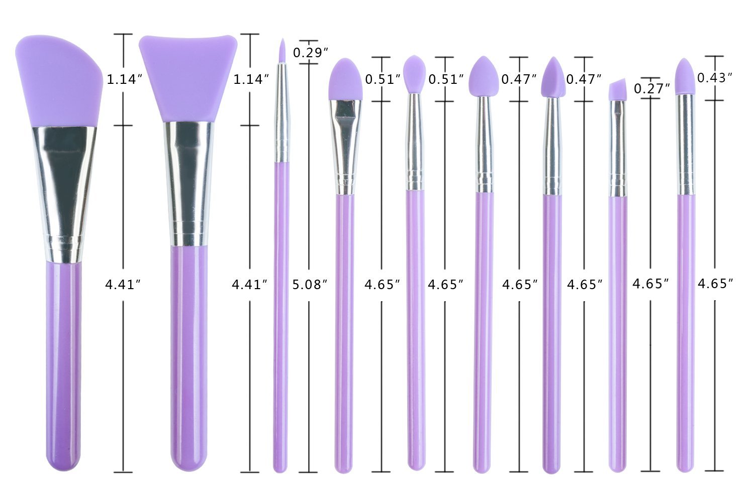 LORMAY 9 Pcs Silicone Makeup Brush Set: Applicator for Face Mask, Eyeliner, Eyebrow, Eye Shadow, Lip Makeup and UV Epoxy Resin (Purple)