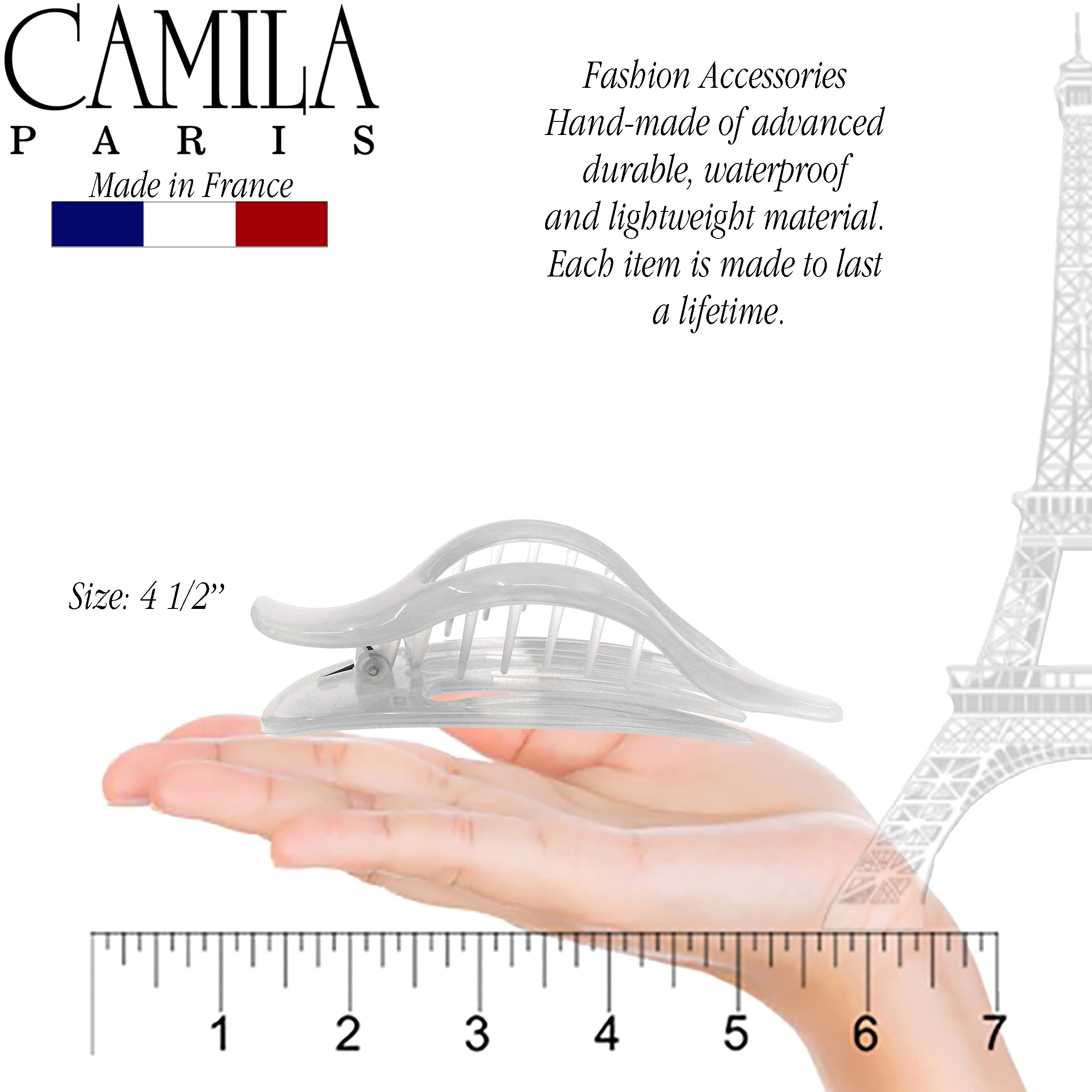 Camila Paris CP3231 French Hair Clips, Large Side Slide Hair Clips for Volume Hair, Strong Hold No Slip Grip, Girls Hair Claw Clips for Women, Durable Styling Girls Hair Accessories, Made In France