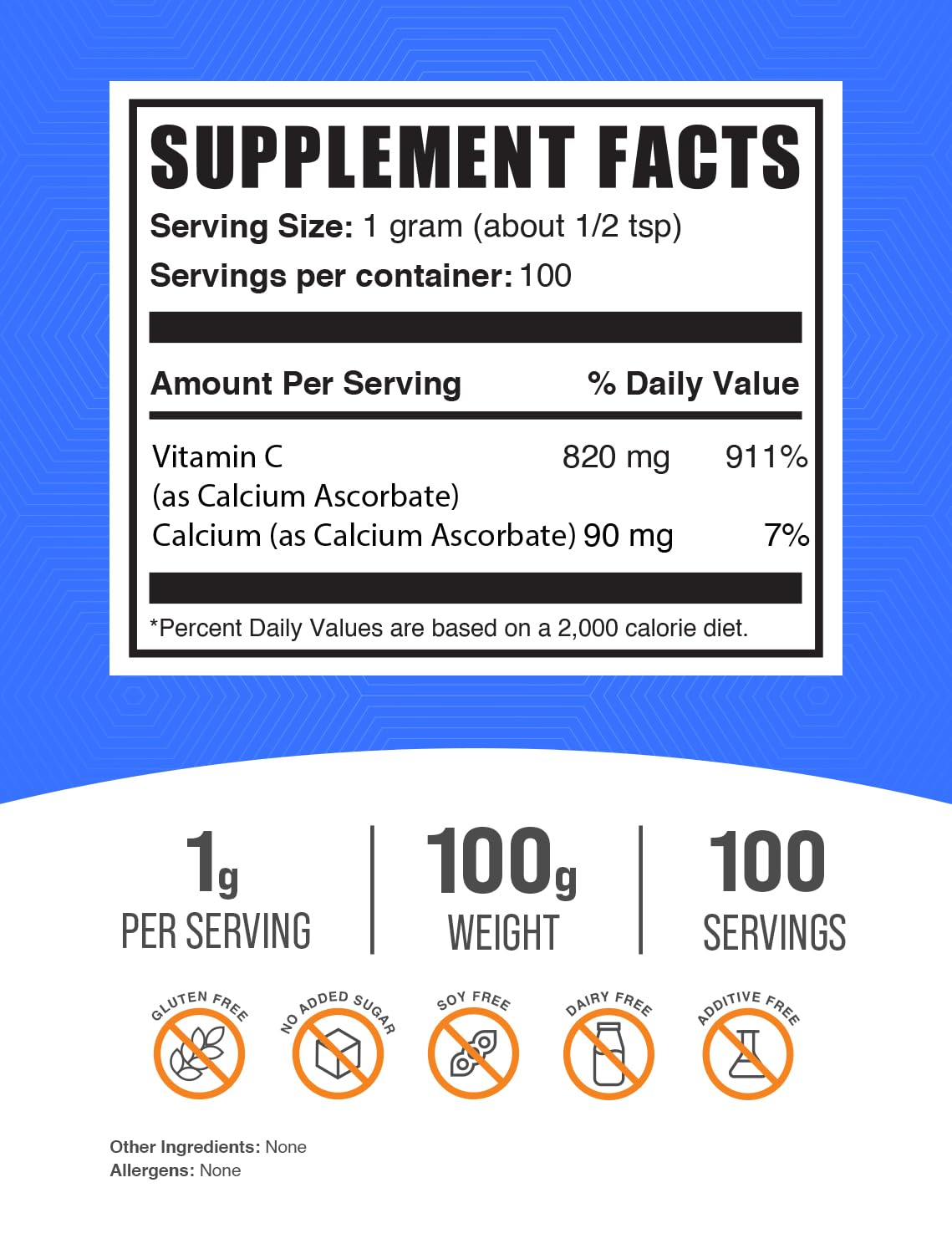 BulkSupplements.com Calcium Ascorbate Powder - Buffered Vitamin C, Calcium Supplement Powder, Vitamin C Supplement - Gluten Free, 1000mg per Serving, 100 Servings, 100g (3.5 oz)
