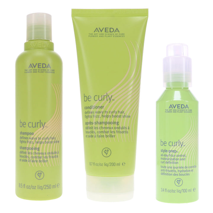 Aveda Be Curly Shampoo 8.5 Oz, Conditioner 6.7 Oz & Be Curly Style-Prep 3.4 Oz