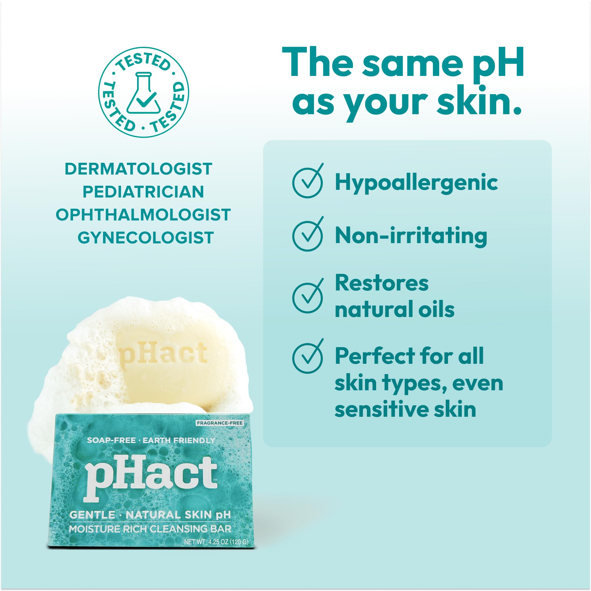 ANDREW LESSMAN pHact Moisture-Rich, Soap-Free Cleansing Bar. Natural Skin pH. Fragrance-Free. All Skin Types - Even Sensitive. Hypoallergenic. Dermatologist Tested. 6-Pack 4.25 oz Each