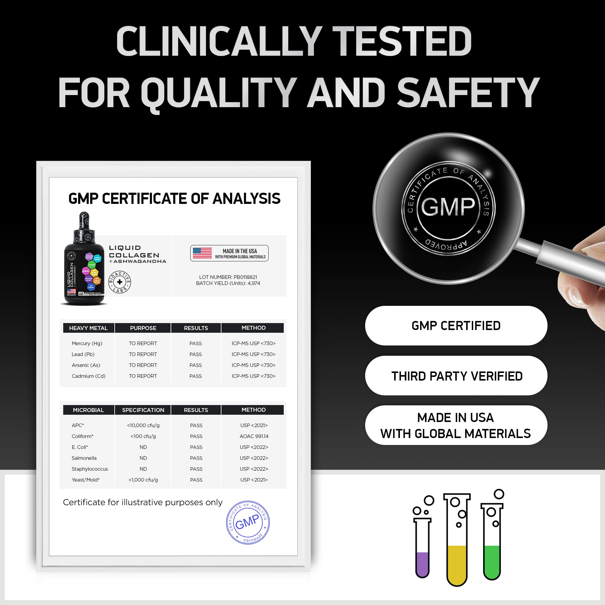 BIOACTIVE LABS Liquid Collagen for Women and Men with Calming Ashwagandha - 100,000mcg Bovine Collagen, 100mg Ashwagandha Liquid for Radiant Skin, Hair, Nails, and Immune Support - 2oz Drops