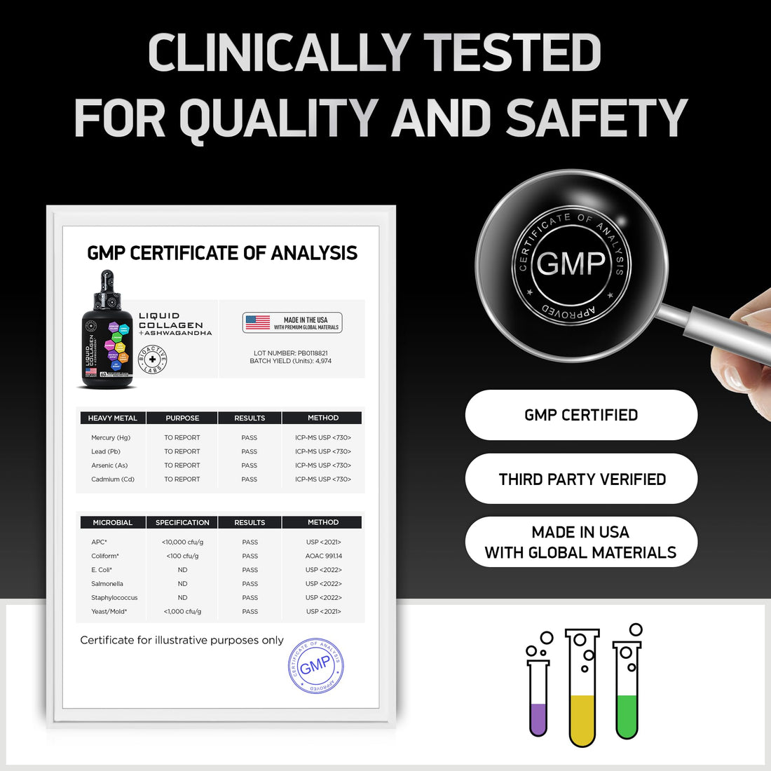 BIOACTIVE LABS Liquid Collagen for Women and Men with Calming Ashwagandha - 100,000mcg Bovine Collagen, 100mg Ashwagandha Liquid for Radiant Skin, Hair, Nails, and Immune Support - 2oz Drops