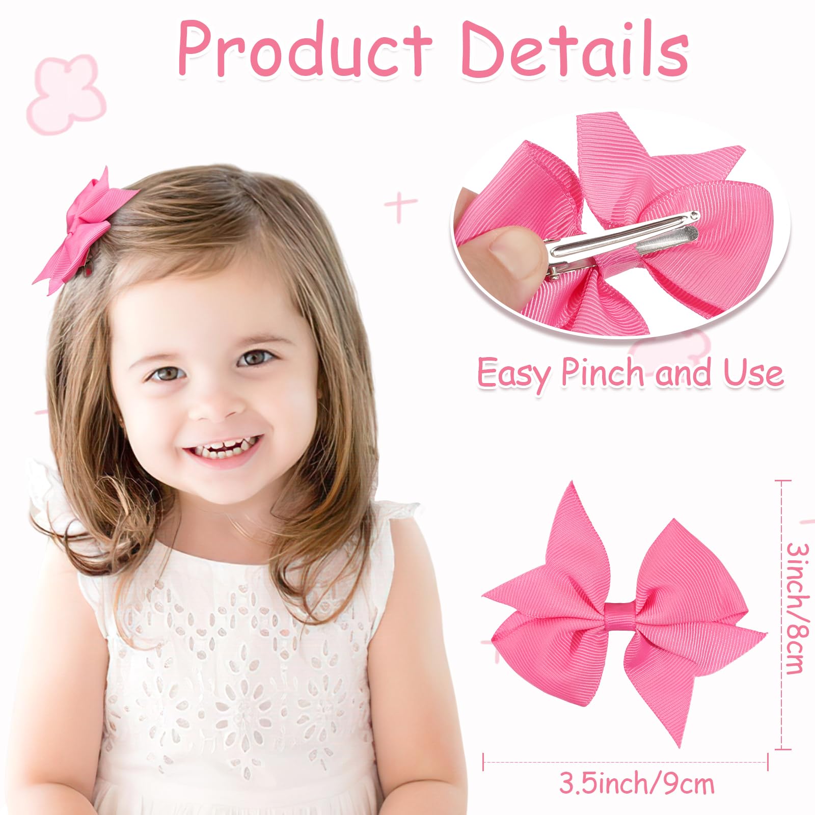 CÉLLOT 40pcs 3.5 inch Hair Bows for Girls Grosgrain Ribbon Toddler Hair Bows Alligator Clips for Baby Girls Kids Teens Back to School Hair Accessories in Pairs