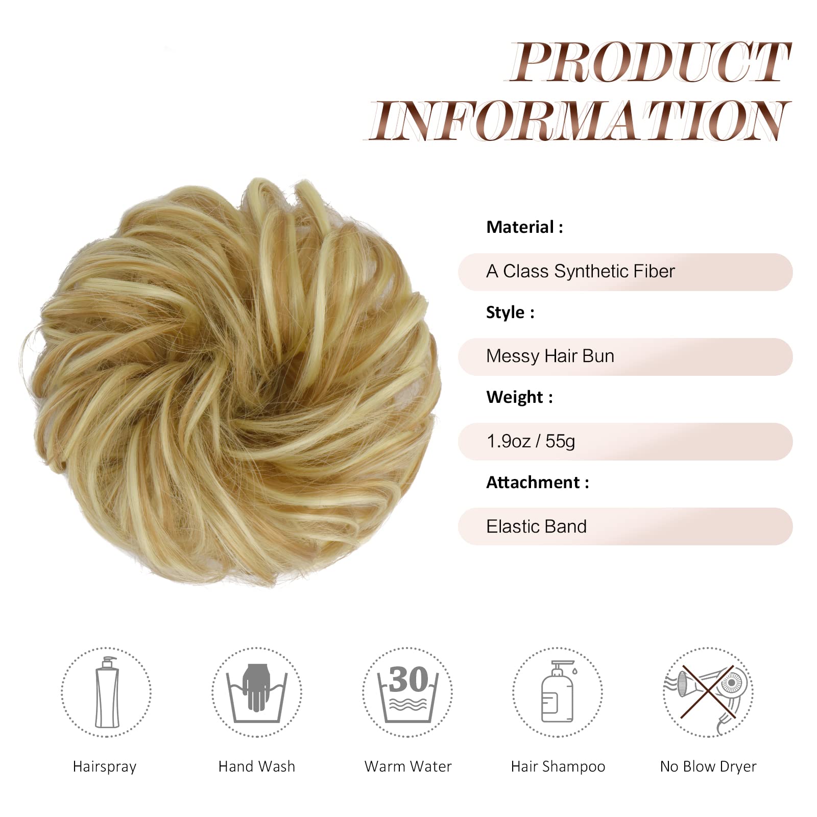 FESHFEN Hair Bun Extensions Messy Curly Wavy Hair Scrunchies Plus Size Hairpieces Synthetic Donut Chignon Hair Pieces for Women Girls, 1.94oz