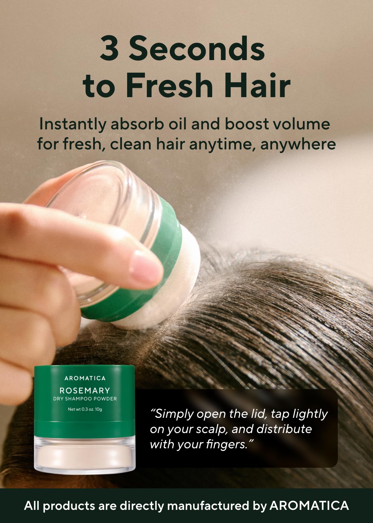 AROMATICA Rosemary Dry Shampoo Powder 10g/0.3oz - Travel Size Dry Shampoo with Panthenol and Biotin For Hair | Non aerosol & Talc Free