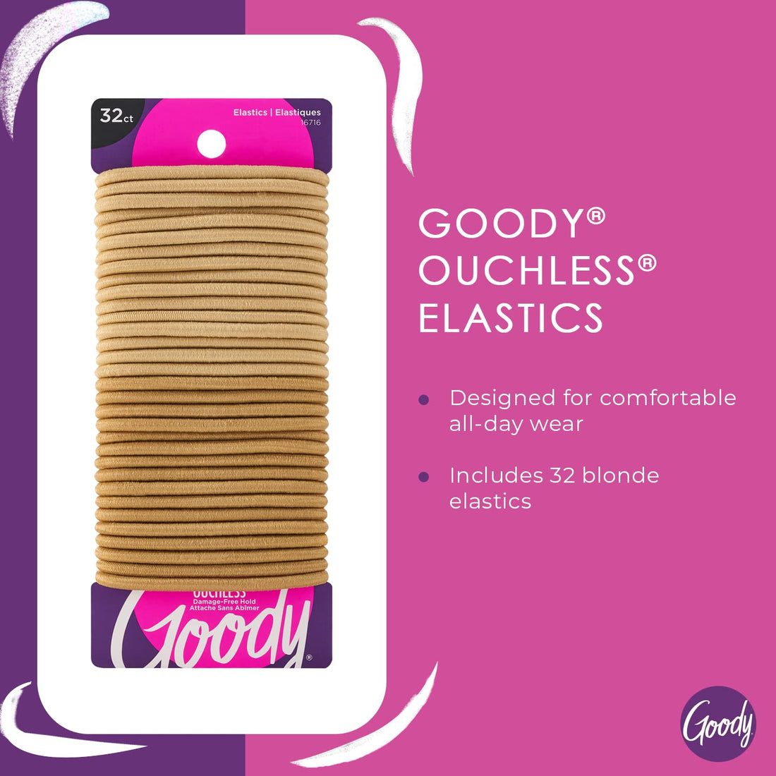 Blonde, 32 Ct (Pack Of 3) : Goody Ouchless Women'S Braided Elastics Blondes 4Mm For Medium Hair, (3 Pack/ 96 Ct Total)