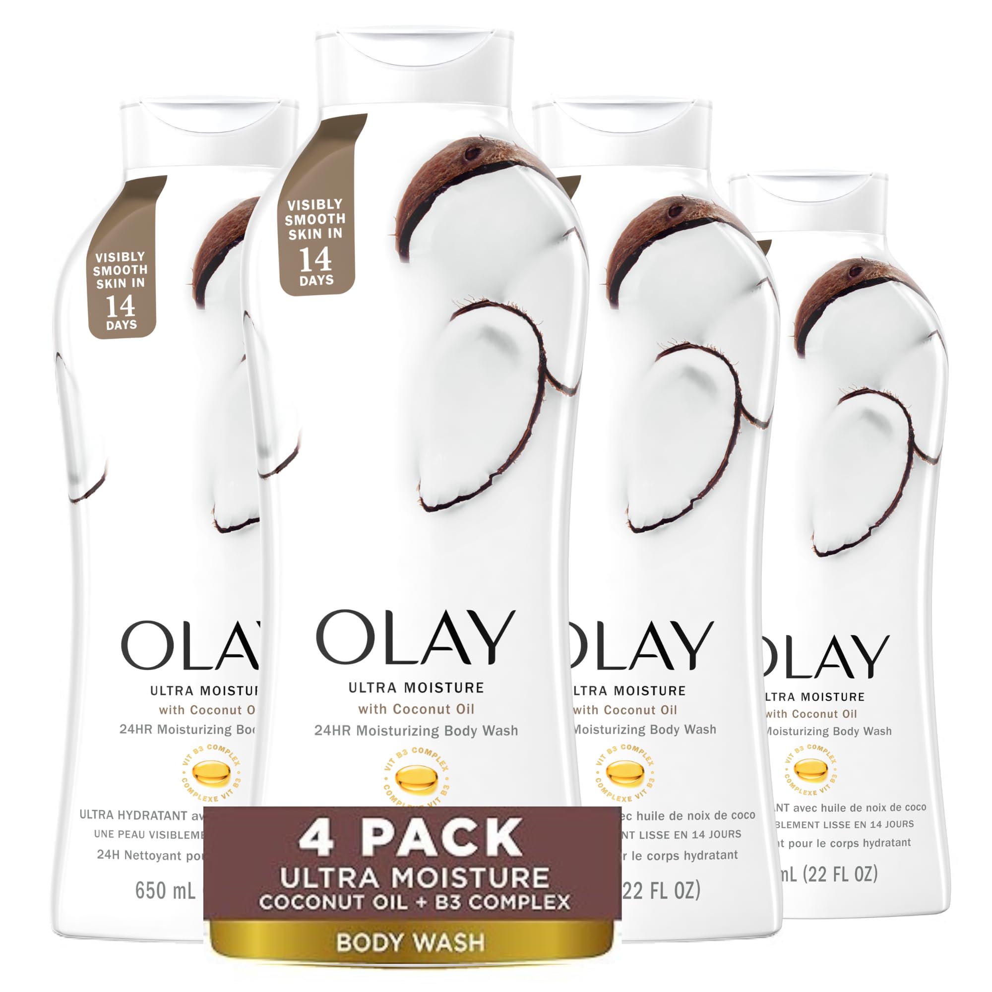 Olay Ultra Moisture Coconut Oasis Body Wash, 22 oz, (4 Count)