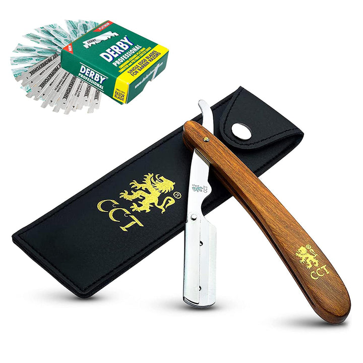 The Cambridge Cutthroat® Cut Throat Razor Kit Missanda Hardwood & Stainless Steel Professional Barber Razor, Premium Single Blade Straight Edge Razor, Moustache & Beard Shaper, Travel Pouch Included