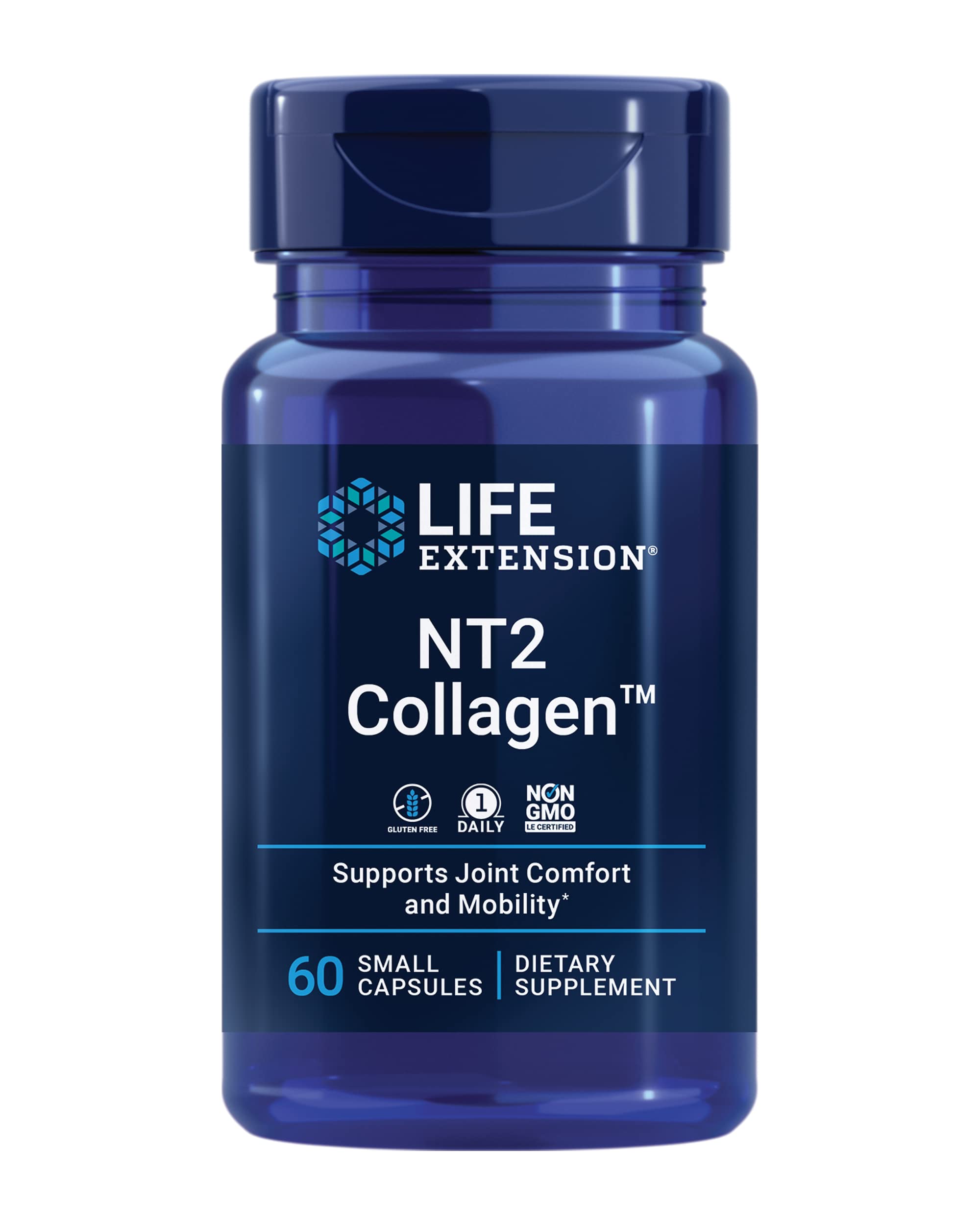 Life Extension NT2 Collagen™, Joint Health Supplement for Joint Comfort & Mobility, Gluten-Free, Non-GMO, 1 Daily, 60 Small Capsules