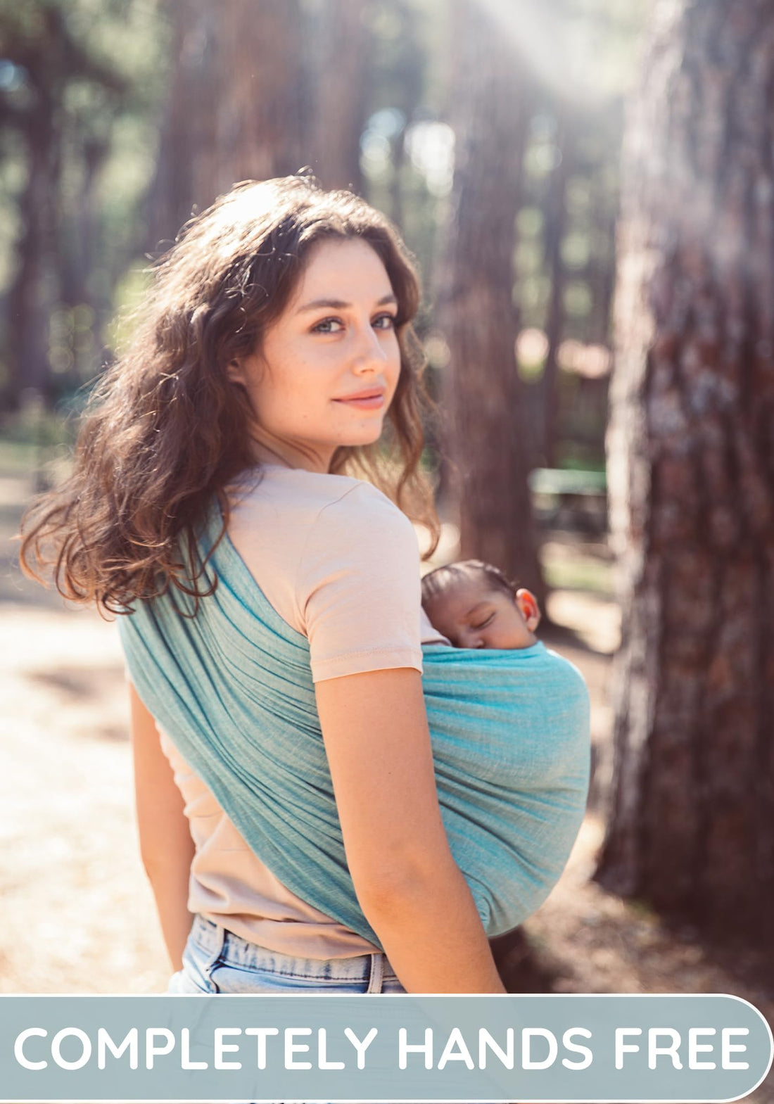 Ring Sling Baby Carrier 100% Cotton Muslin Front and Chest Newborn to Toddler Carrier and Baby Sling (Grey Turquoise)