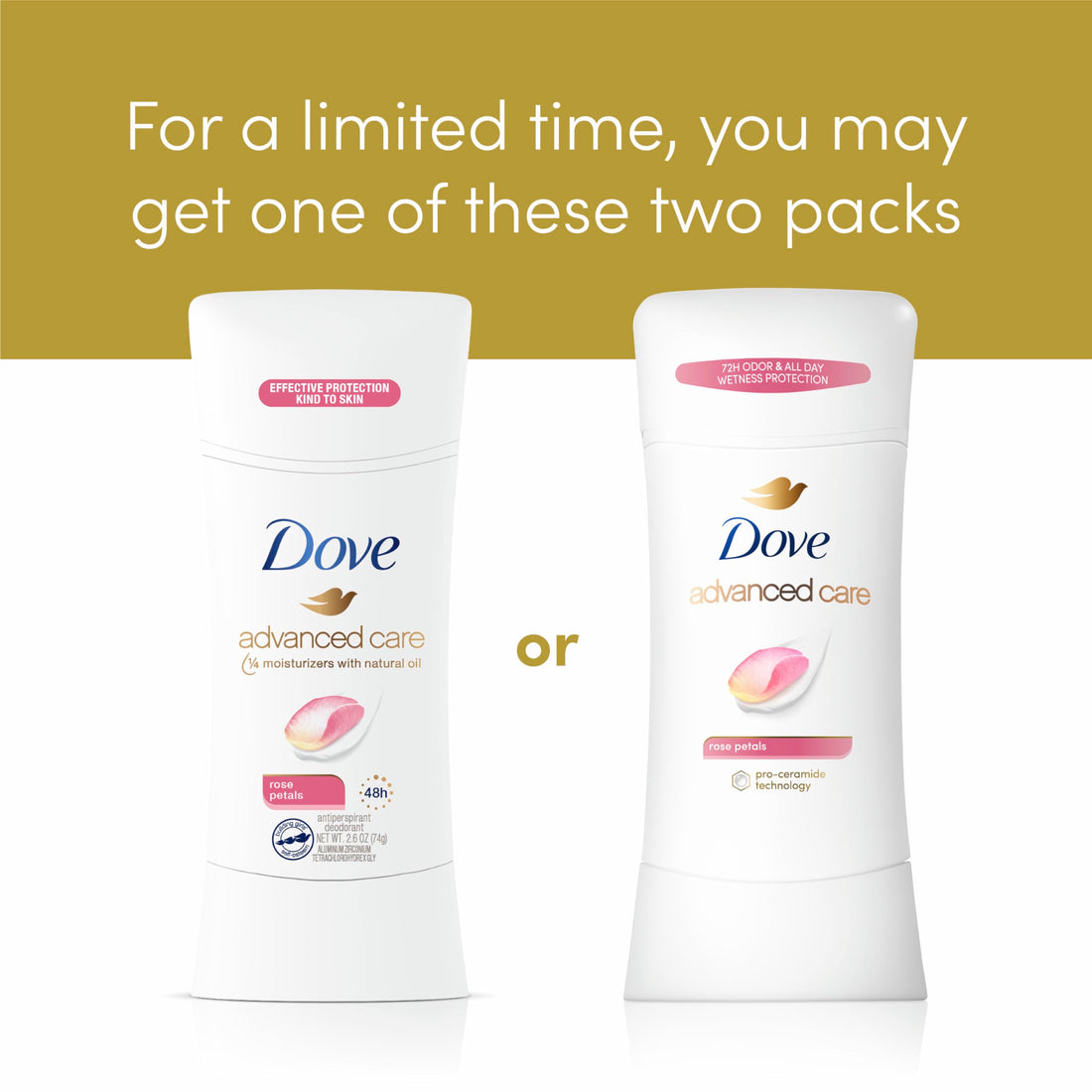 Dove Antiperspirant Deodorant Stick 48 Hour Protection And Soft And Comfortable Underarms Rose Petals Deodorant for Women oz 4 Count, 2.6 Ounce