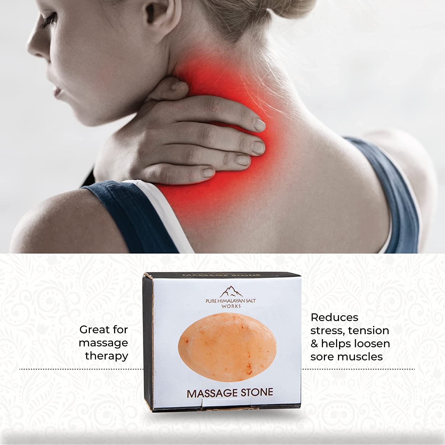 Pure Himalayan Salt Works Flat Oval Massage Stone, Pink Crystal Hand-Carved Stone for Massage Therapy, Deodorant and Salt and Sugar Scrubs, 2.5” W x 3.5” L x 1” D (Pack of 6)