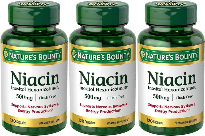 Set of 3 Nature's Bounty Niacin Flush Free 500 mg, 120 Capsules by Maven Gifts
