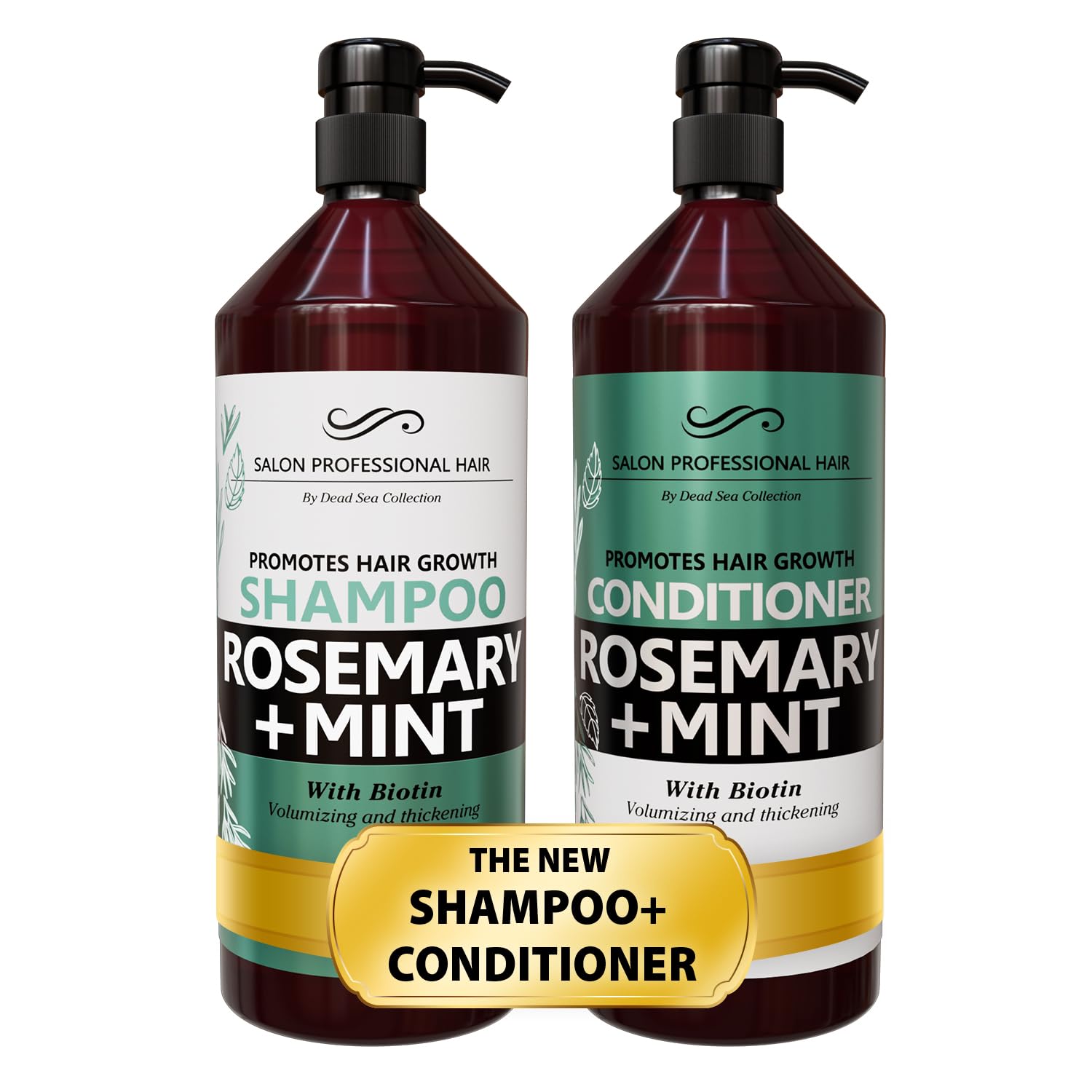 Dead Sea Collection Shampoo and Conditioner Set for Strengthening and Volume - Pure Dead Sea Minerals, Rosemary and Mint – Nutrition, Repair and Shine - Pack of 2 (33.8 & 30.6 Fl. Oz)