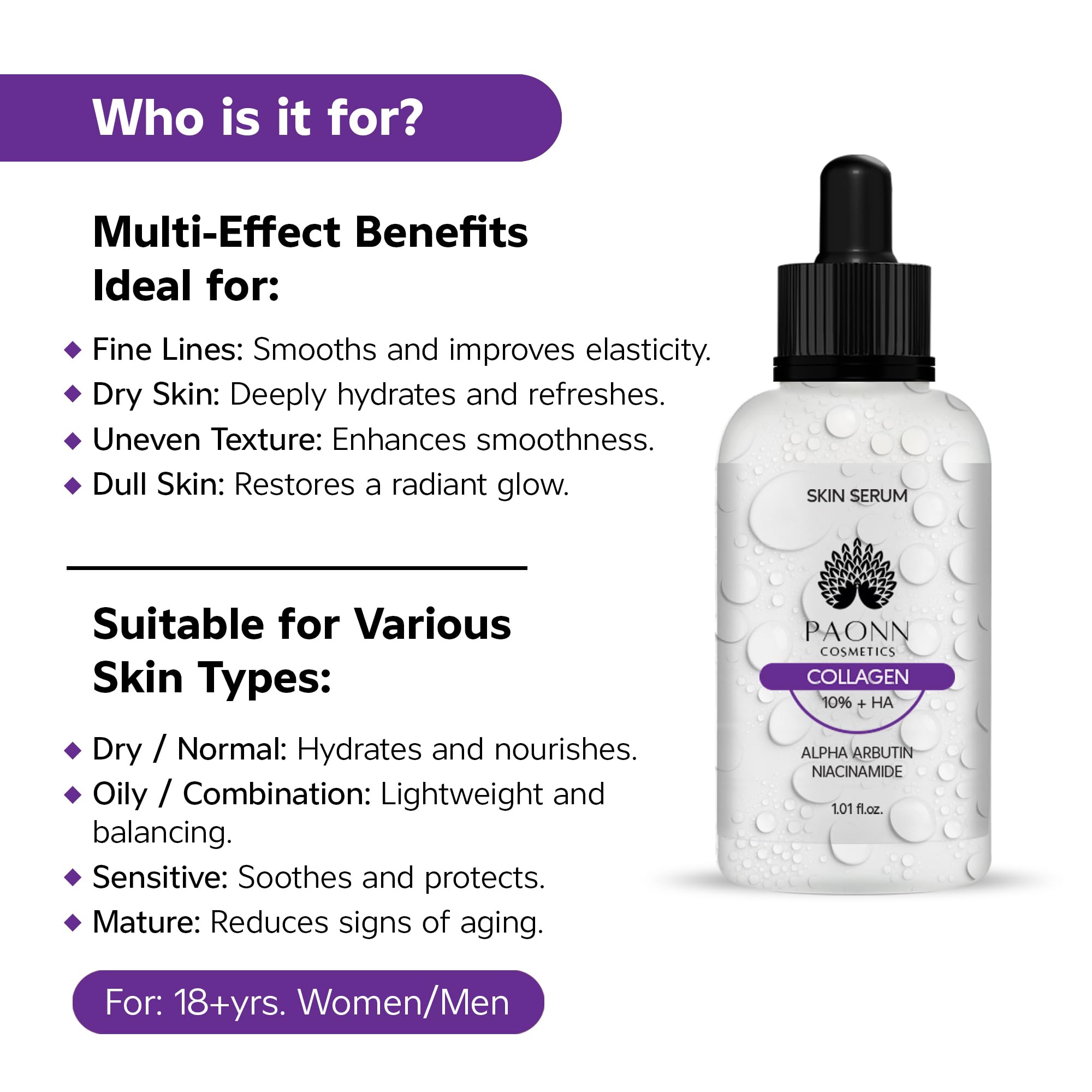 Collagen Serum for Face, Firming & Hydrating Facial Serum, Lifting and Reducing Wrinkles Effect, Smoothing Fine Lines, Youthful Radiance Boost