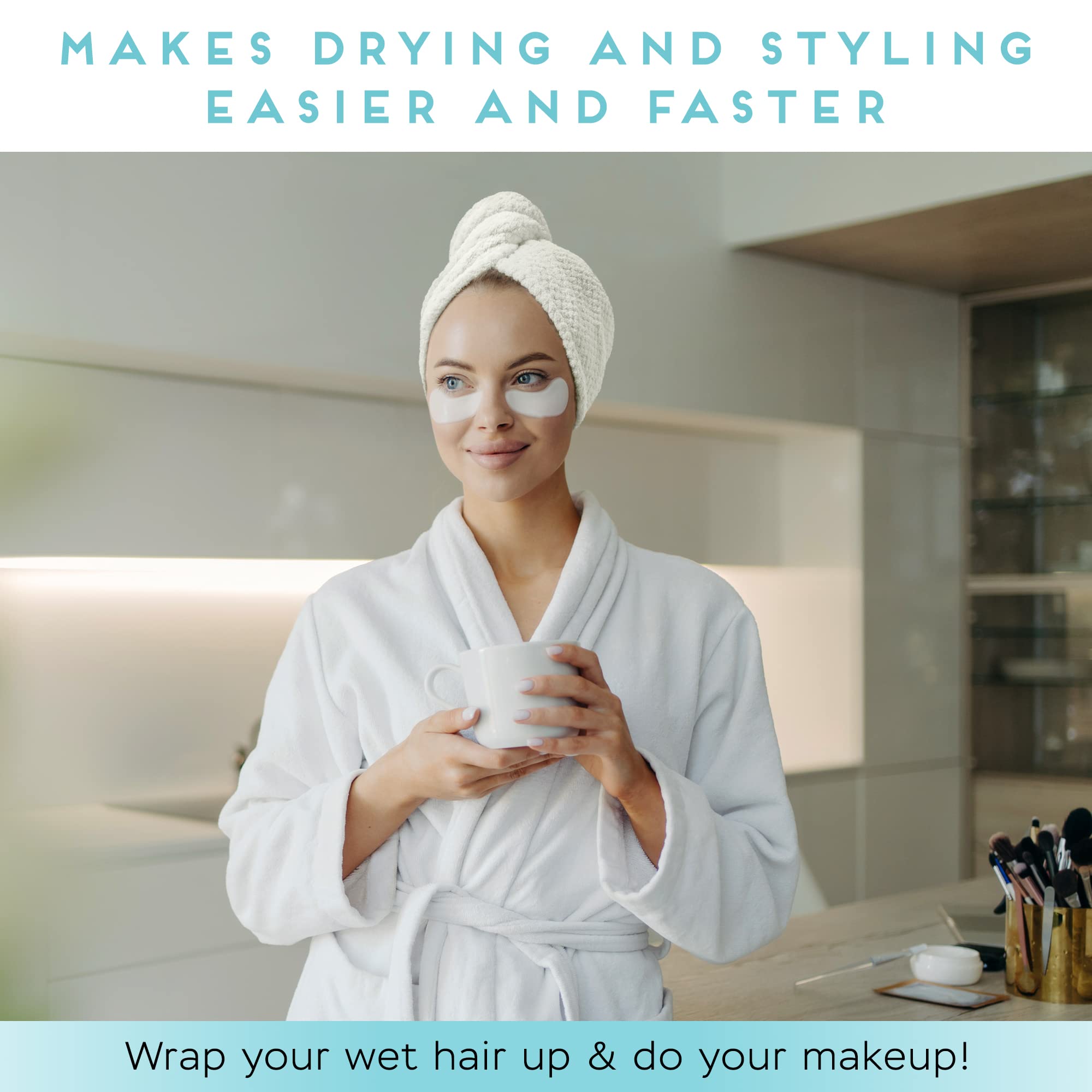 SimpleField 2 Pack Microfiber Hair Towel Wrap for Women, Anti Frizz Quick Drying Hair Turban for All Hair Style, Absorbent and Lightweight (Ivory)