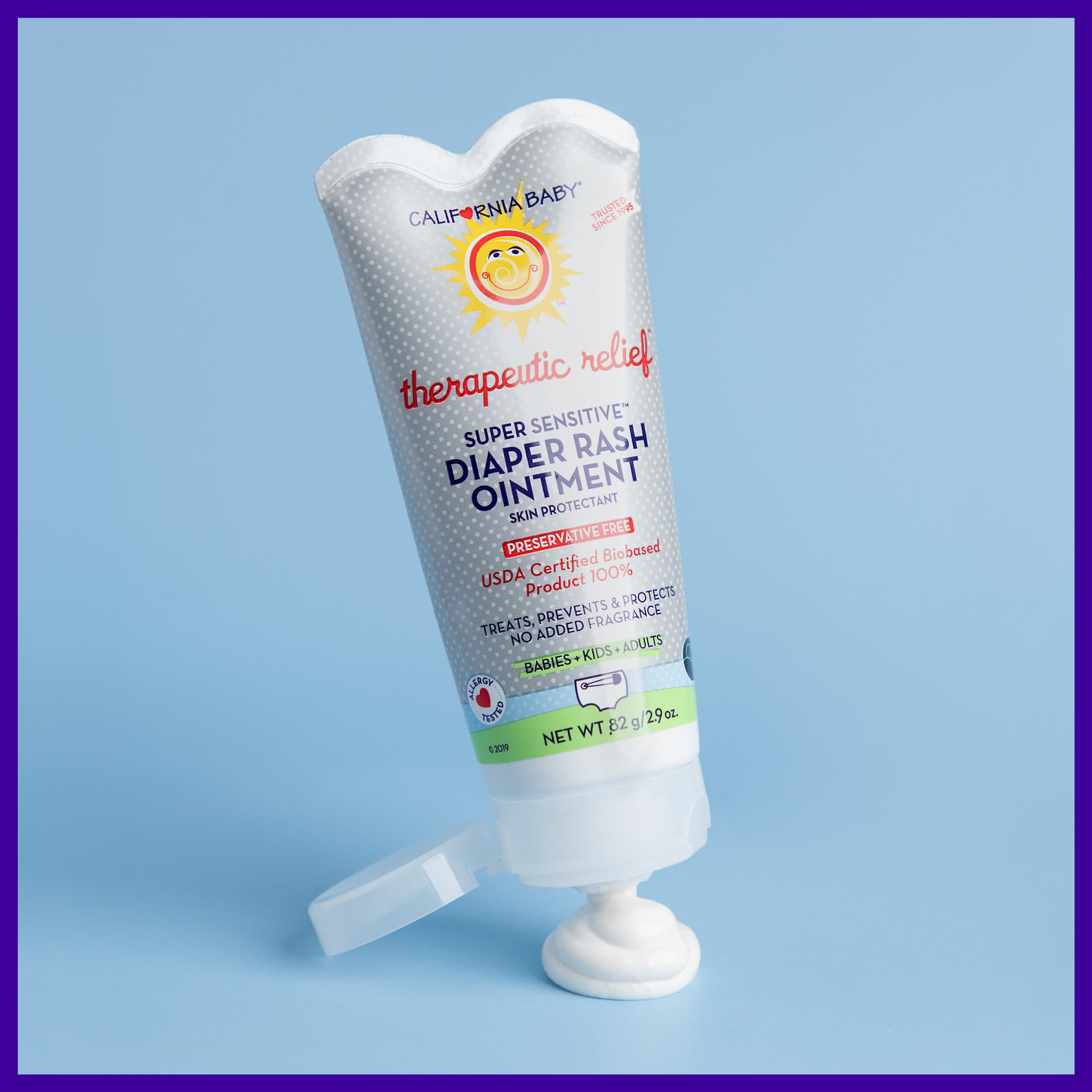 California Baby Super Sensitive Diaper Rash Cream | 100% Bio-Based | Zinc Oxide Ointment | Unscented Diaper Cream | Cloth Diapers Safe | 82 g / 2.9 oz