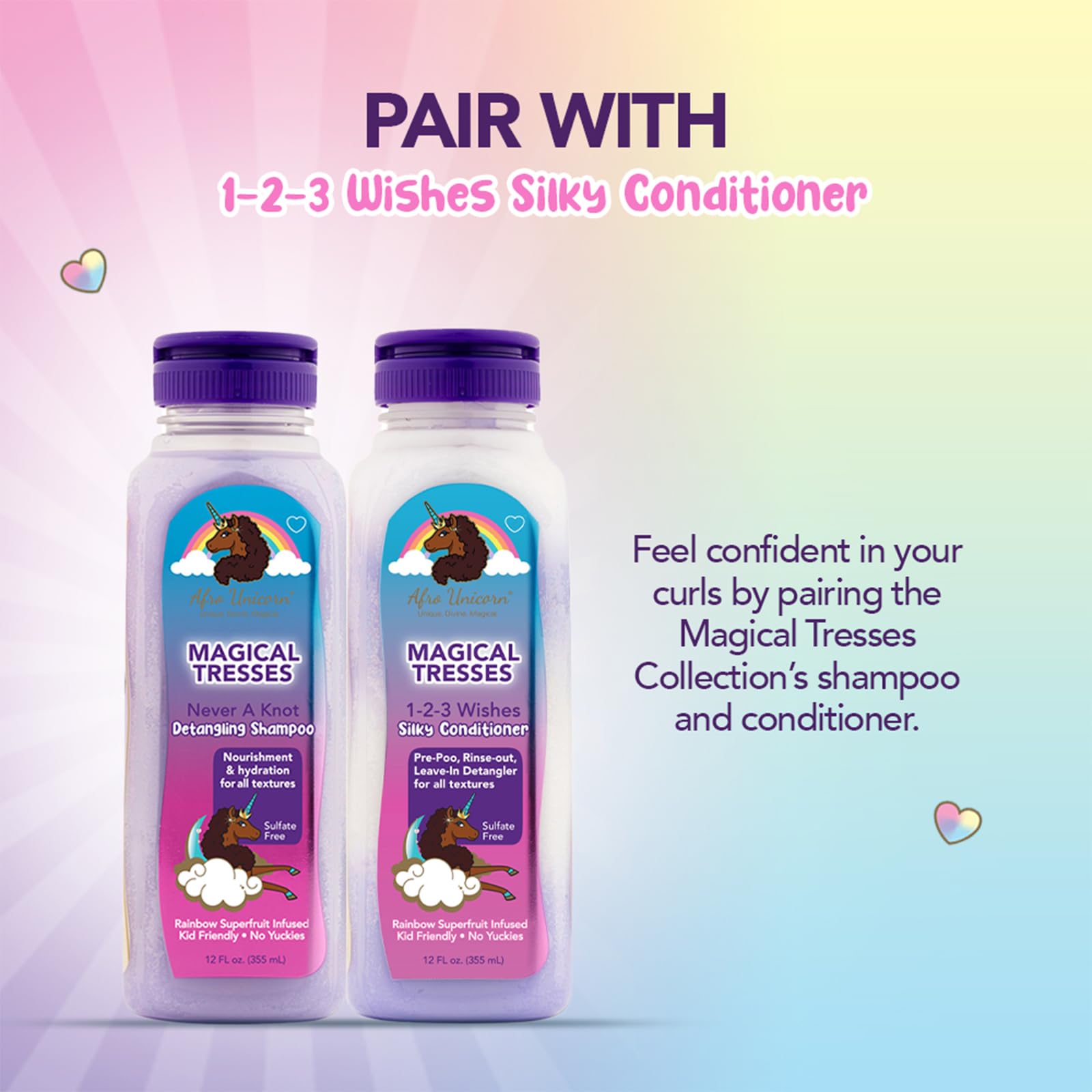 MAGICAL TRESSES Afro Unicorn Wavy, Coily, and Curly Hair Shampoo - Defining, Taming, Softening, and Moisturizing Hair Care - Moisturizing Shampoo With Raspberry Extract