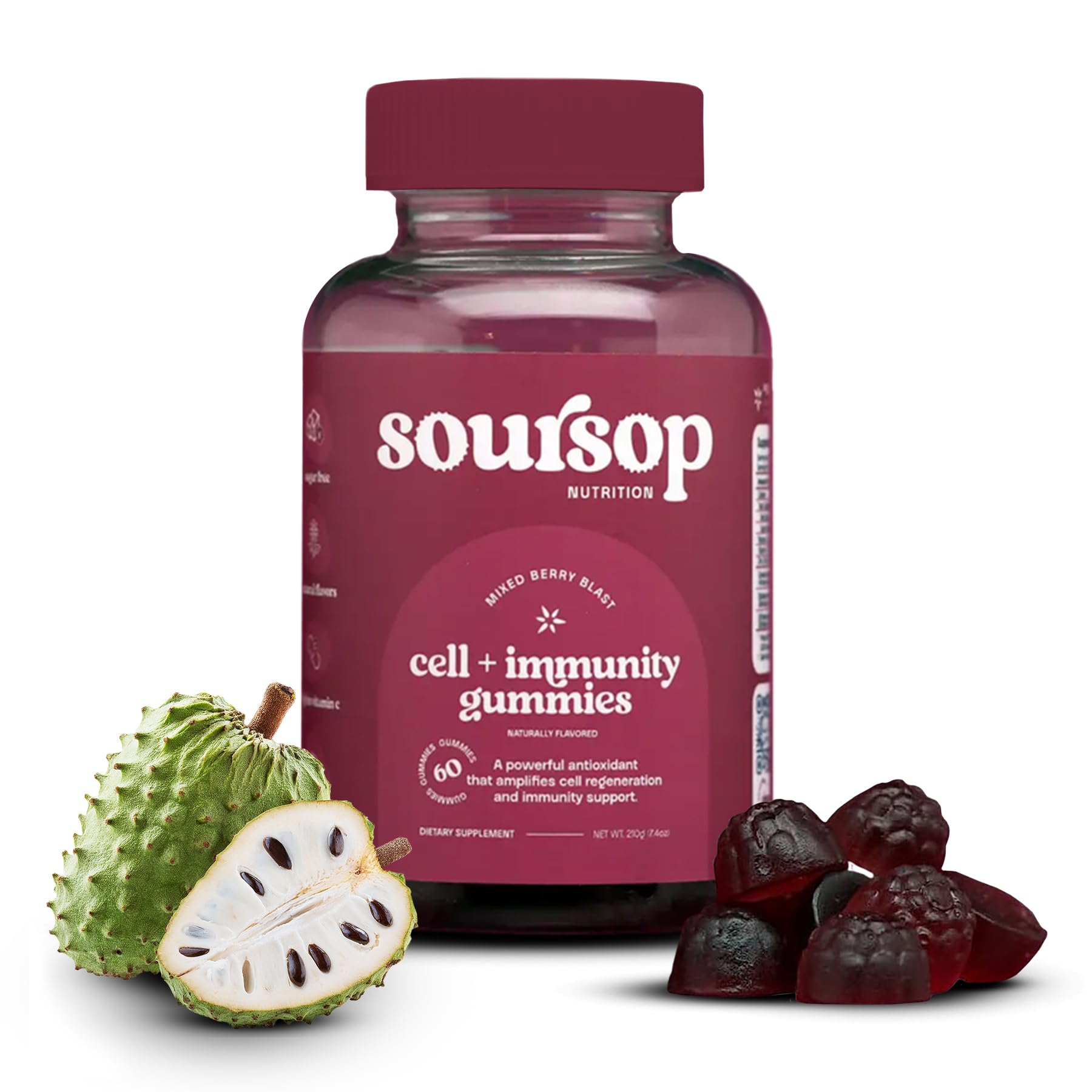 Cell + Immunity Support Gummies | with Powerful Antioxidants + Holistic Vitamins | Made from Soursop Leaves | Mixed Berry Blast