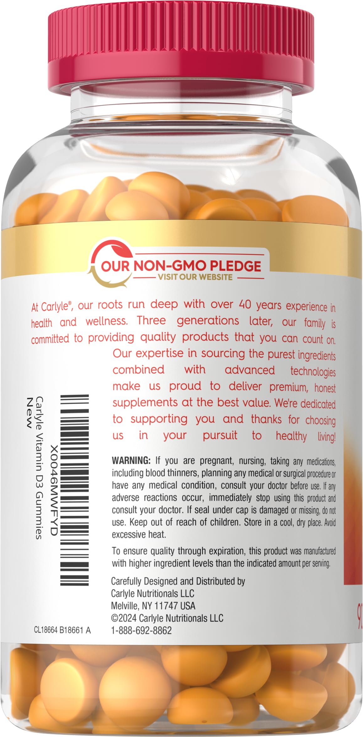 Carlyle Vitamin D3 K2 Gummies | 90 Count | 5,000 IU of D3 + 100 mcg MK7 | Vegetarian, Non-GMO, and Gluten Free Vitamin Supplement