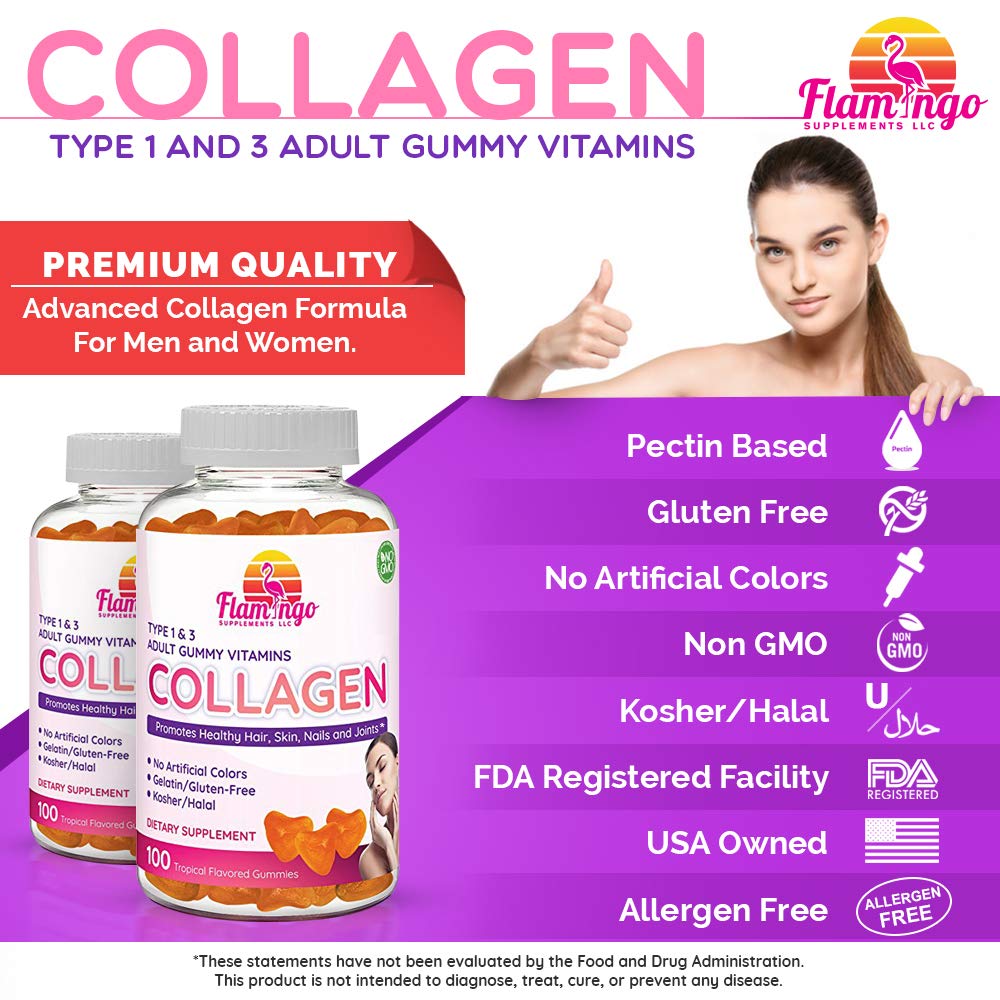 Collagen Gummies- Natural Marine Collagen for Women, and Men- Collagen Supplements for Skin Joint, Hair, Nails- Hydrolyzed Type 2 & 1 3- Replace Pills and Powders - No Gelatin, Kosher, Halal- 100 Ct.