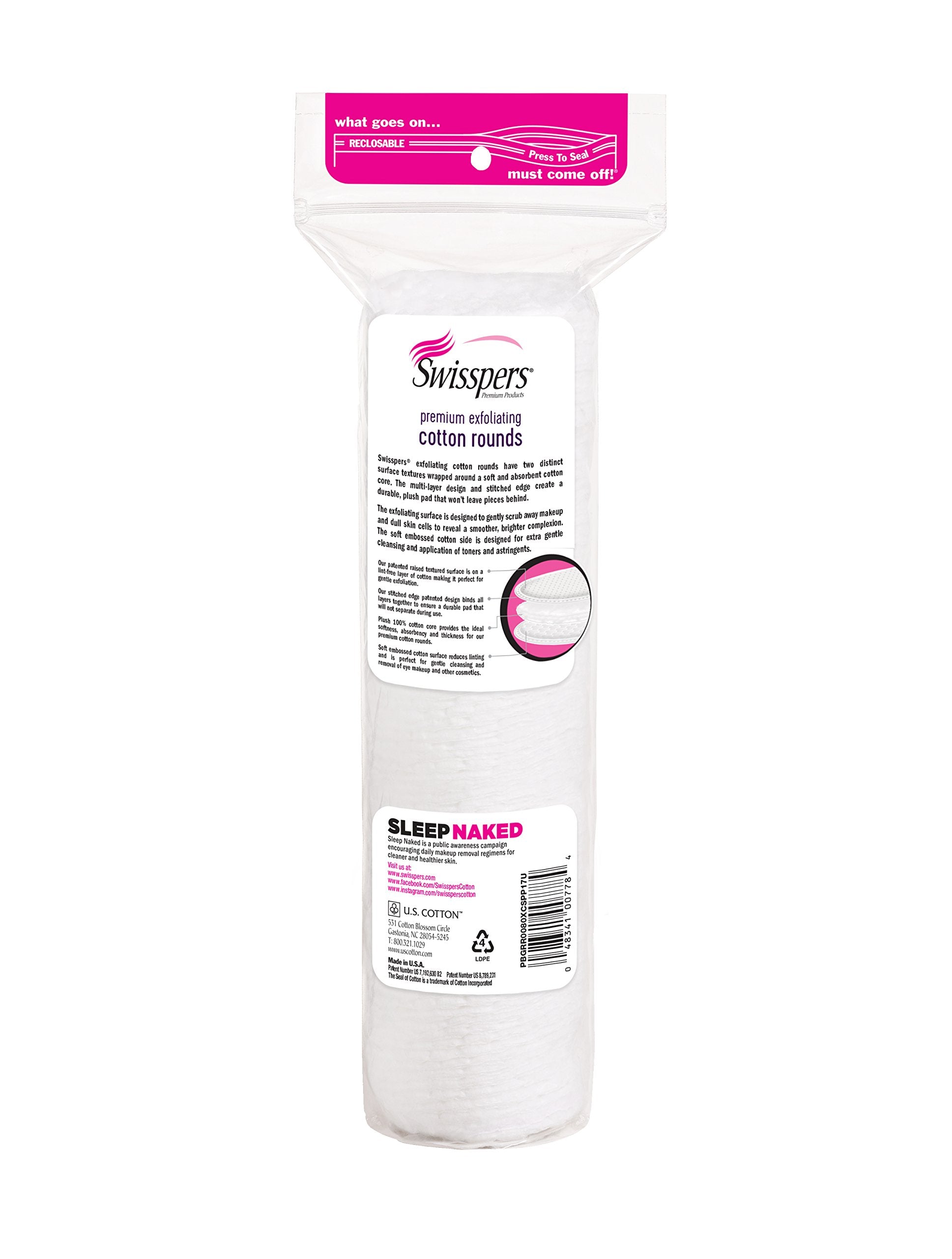 Swisspers Premium Exfoliating Cotton Rounds, 80 Count