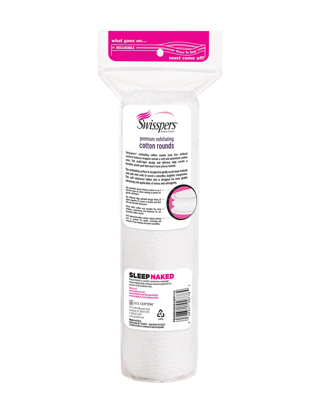 Swisspers Premium Exfoliating Cotton Rounds, 80 Count