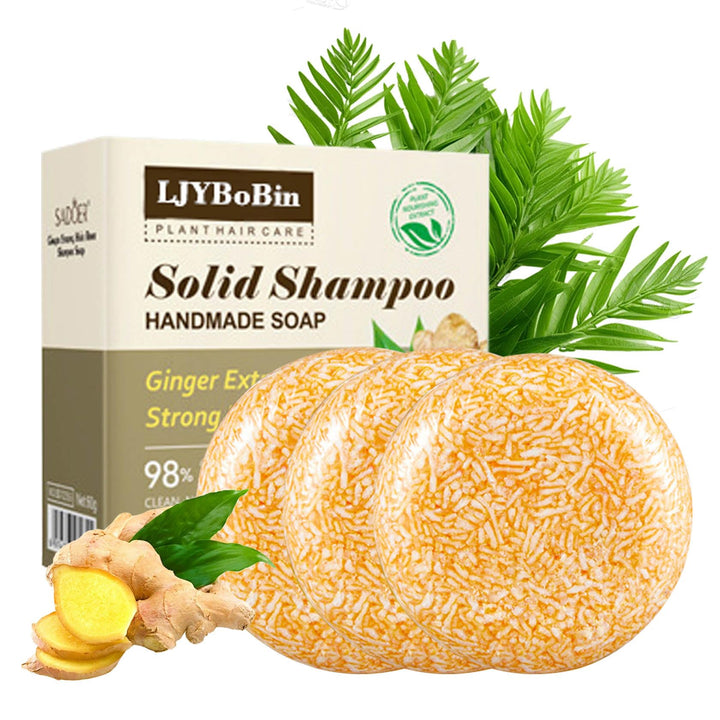 LJYBoBin 3 Pcs Ginger Hair Regrowth Shampoo Bar for All Hair Types,Long Lasting Moisturizing Daily Ginger Soap for Men & Women,Gentle Non-Greasy Ginger Bar Shampoo for Hair Growth