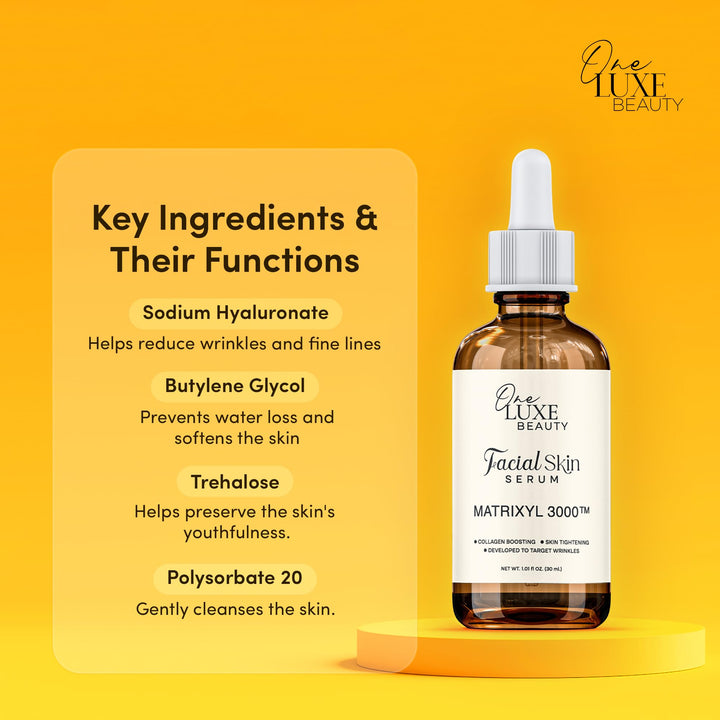 One Luxe Beauty Matrixyl 3000 Serum: Moisturizing Anti-Aging Solution for Dry Skin, Hyaluronic Acid Boost, Anti-Wrinkle Care - Personalized Hydration Support for All Skin Types