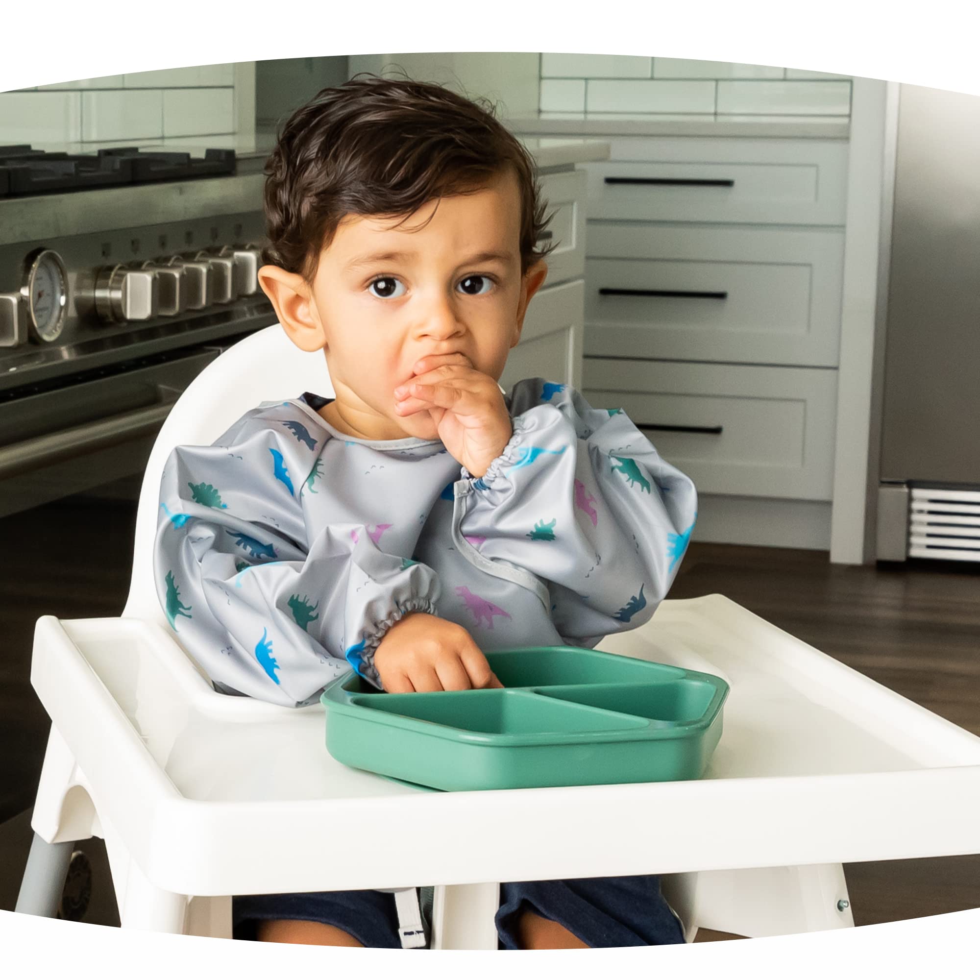 Tiny Twinkle Silicone Suction Baby Plate, Suction Grip Divided Dish for First Foods and Self-Feeding Toddlers, Baby Led Weaning Supplies for Independent Eating (Olive Plate)