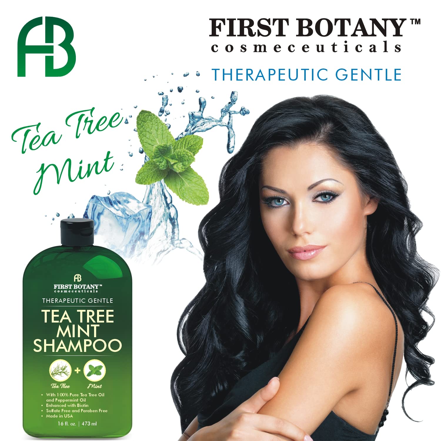 First Botany, Tea Tree Oil Shampoo 16 fl oz - Anti Dandruff Shampoo Natural Oil cleanser For Dry Itchy & Flaky Scalp - Sulfate Free Paraben Free Cleanser - Prevents Head Lice & Thinning