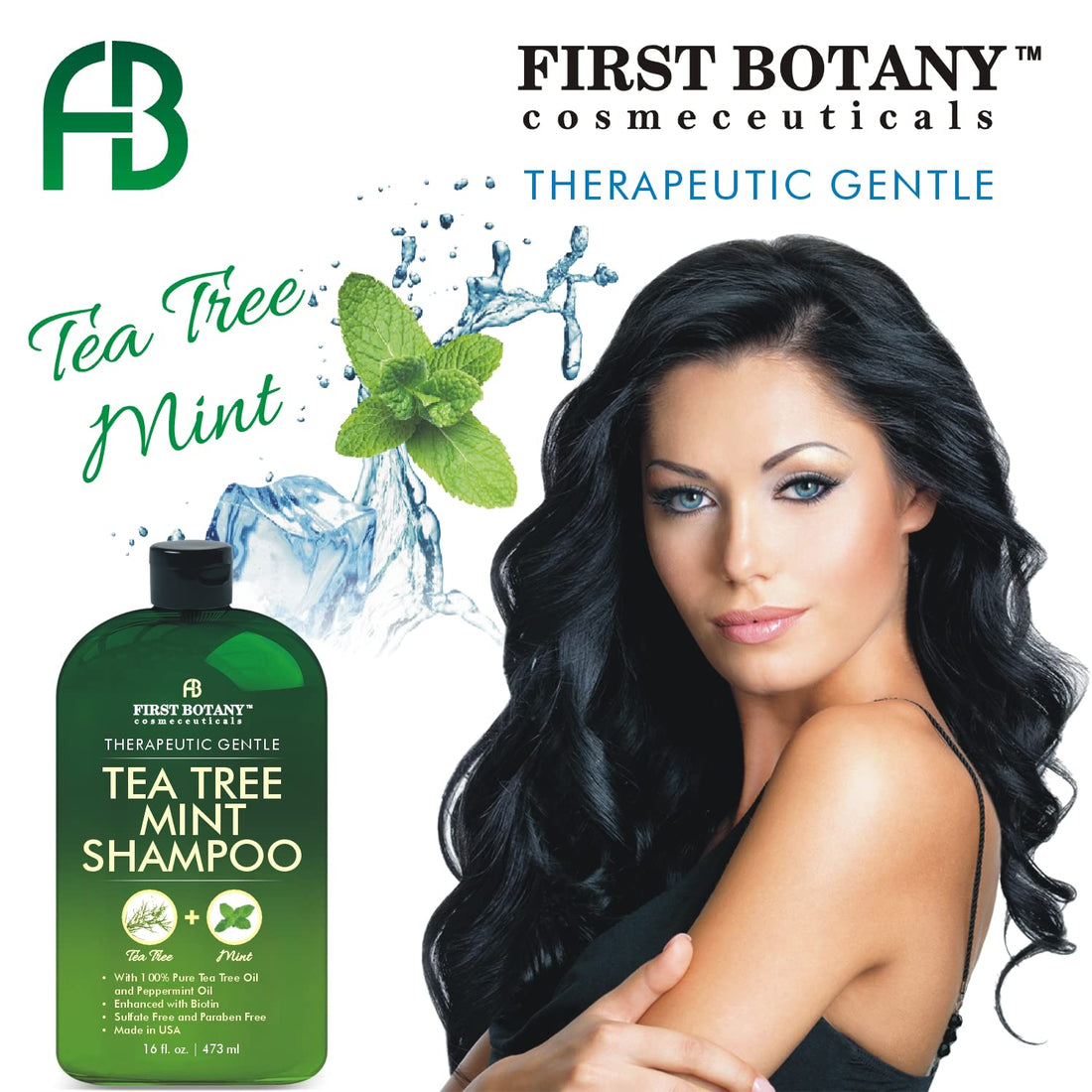 First Botany, Tea Tree Oil Shampoo 16 fl oz - Anti Dandruff Shampoo Natural Oil cleanser For Dry Itchy & Flaky Scalp - Sulfate Free Paraben Free Cleanser - Prevents Head Lice & Thinning