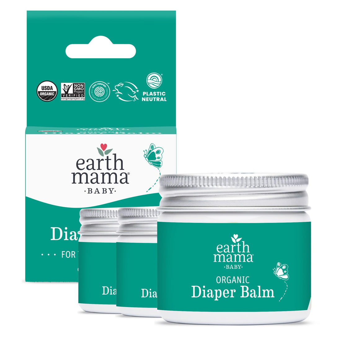 Earth Mama Organic Diaper Balm 2-Ounce | Diaper Cream for Baby | EWG Verified, Petroleum & Artificial Fragrance-Free with Calendula for Sensitive Skin (3-Pack)